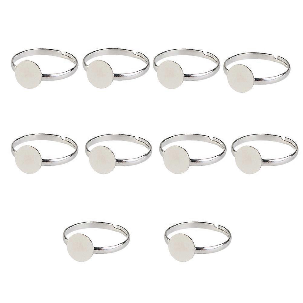 10pcs Ring Bases Adjustable Silver Plated Ring Base Setting Blanks Round Bezel Ring Tray(Environmentally Friendly Electroplating without Nickel White