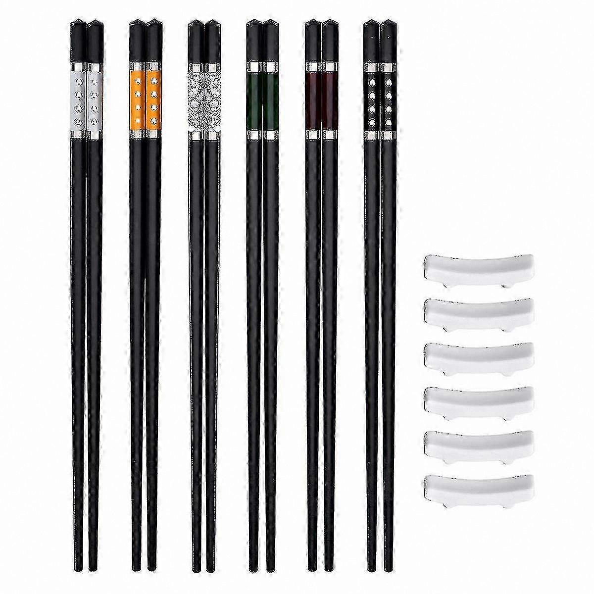 6 זוגות מקלות אכילה עמידים מסיבי זכוכית עם משענות קרמיות, סט סכו"ם 243 מ"מ בטוח למדיח כלים