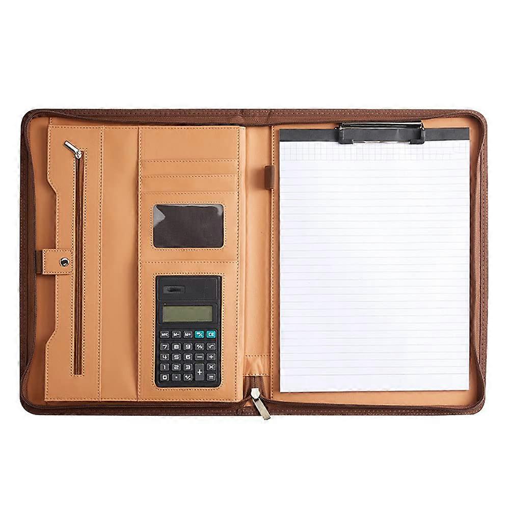Leather portfolio with zipper for women/men, business padfolio with conference notepad for the forehead. Ref: 5143