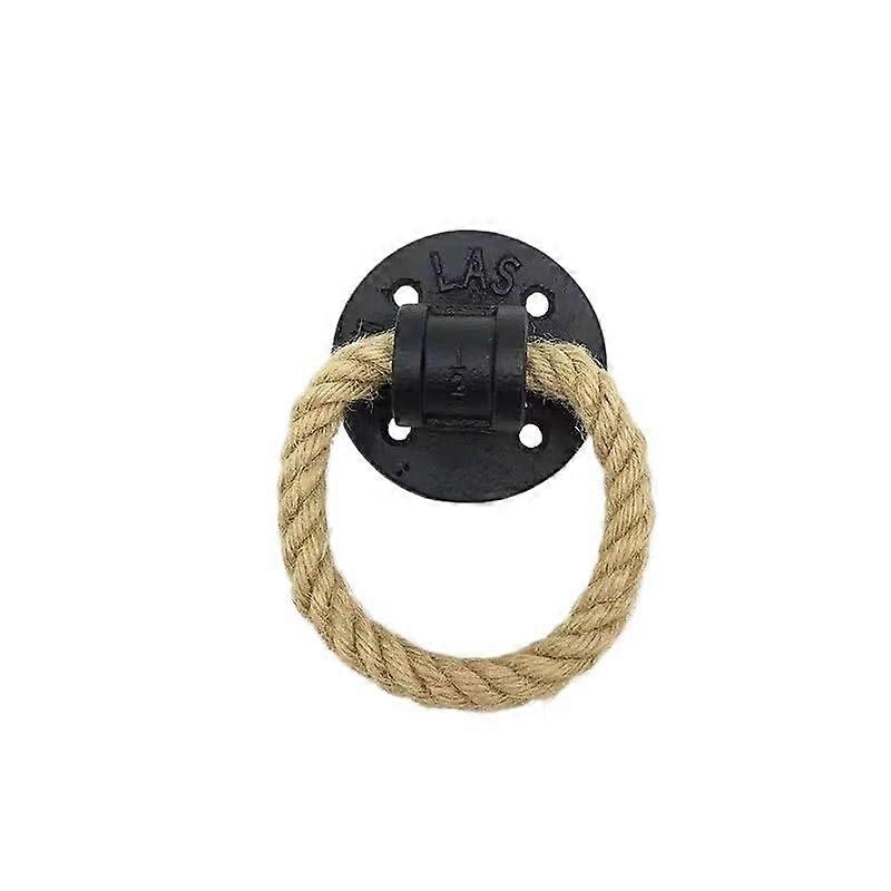 Black Cast Iron Door Knocker with Hemp Rope Pull Ring