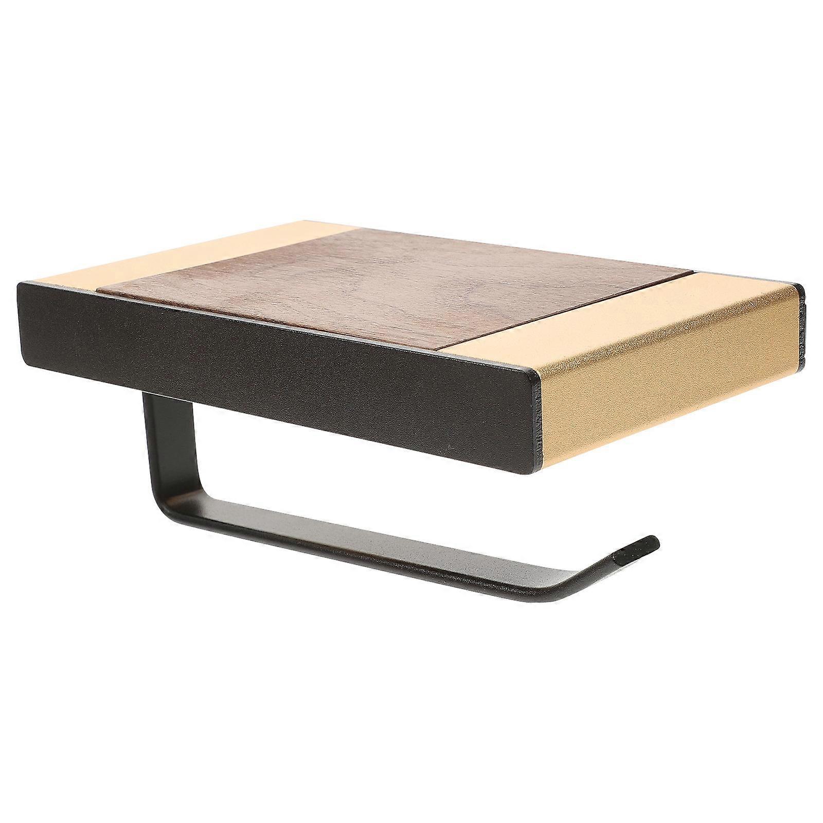 Screwless Wooden Toilet Paper Holder with Aluminum Alloy Multi Purpose Bathroom Storage Rack, Wall Mounted Paper Dispenser with Smooth Surface and