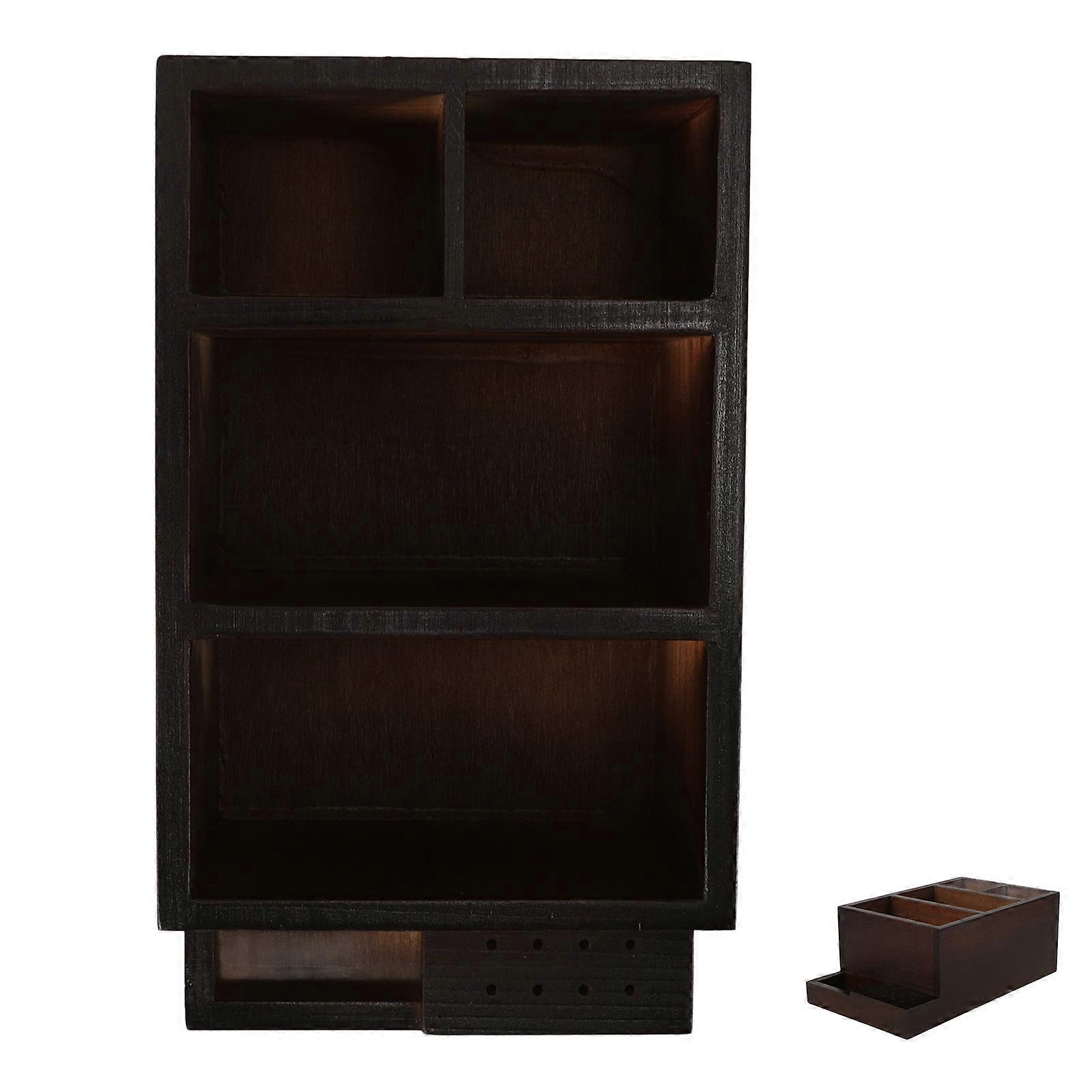 Nail Art Storage Box with Grinding Head for Desktop Sundries Organizer 1 Set Wood Manicure Tools Case