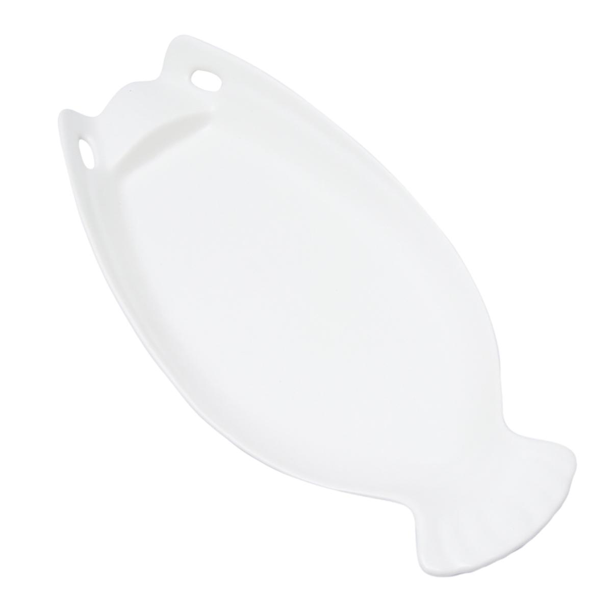 14Inch Creative Fish Shaped Serving Plate For Restaurants Home Dinner White 1Pc