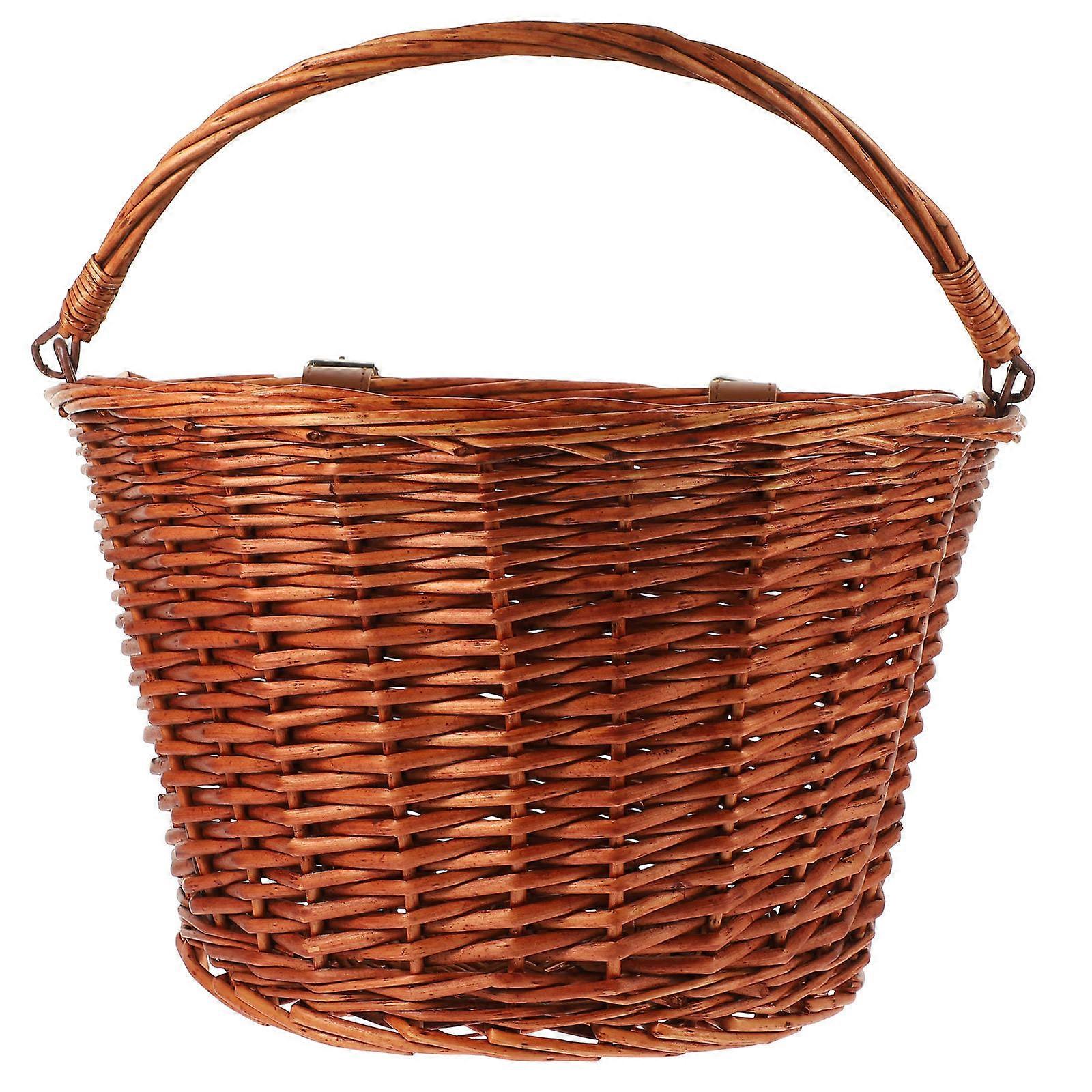 Durable Natural Willow Wicker Bicycle Front Basket with Handle for Convenient Outdoor Cycling Storage – Brown