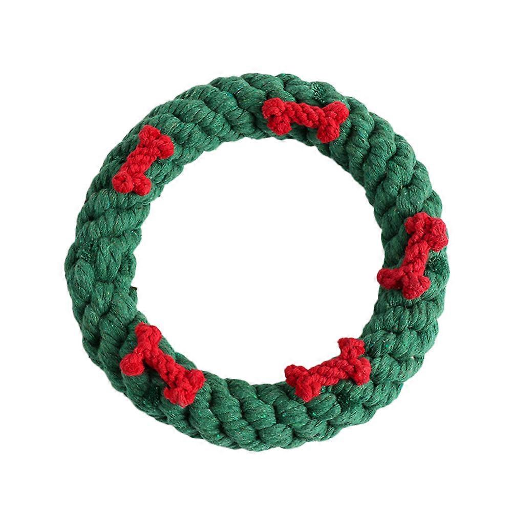 Pet Chew Toy Small Dog Donuts Toys Indoor Playtime Green 17x17x2.5cm Woven Design Reduce Boredom 1Pack