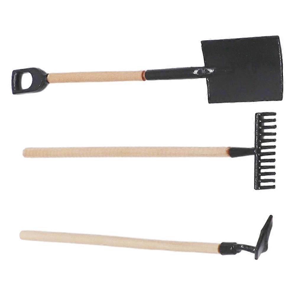 Dockhus Trädgårdsredskap Set För Set I Svart Miniatyr Inomhus Lek Simulering