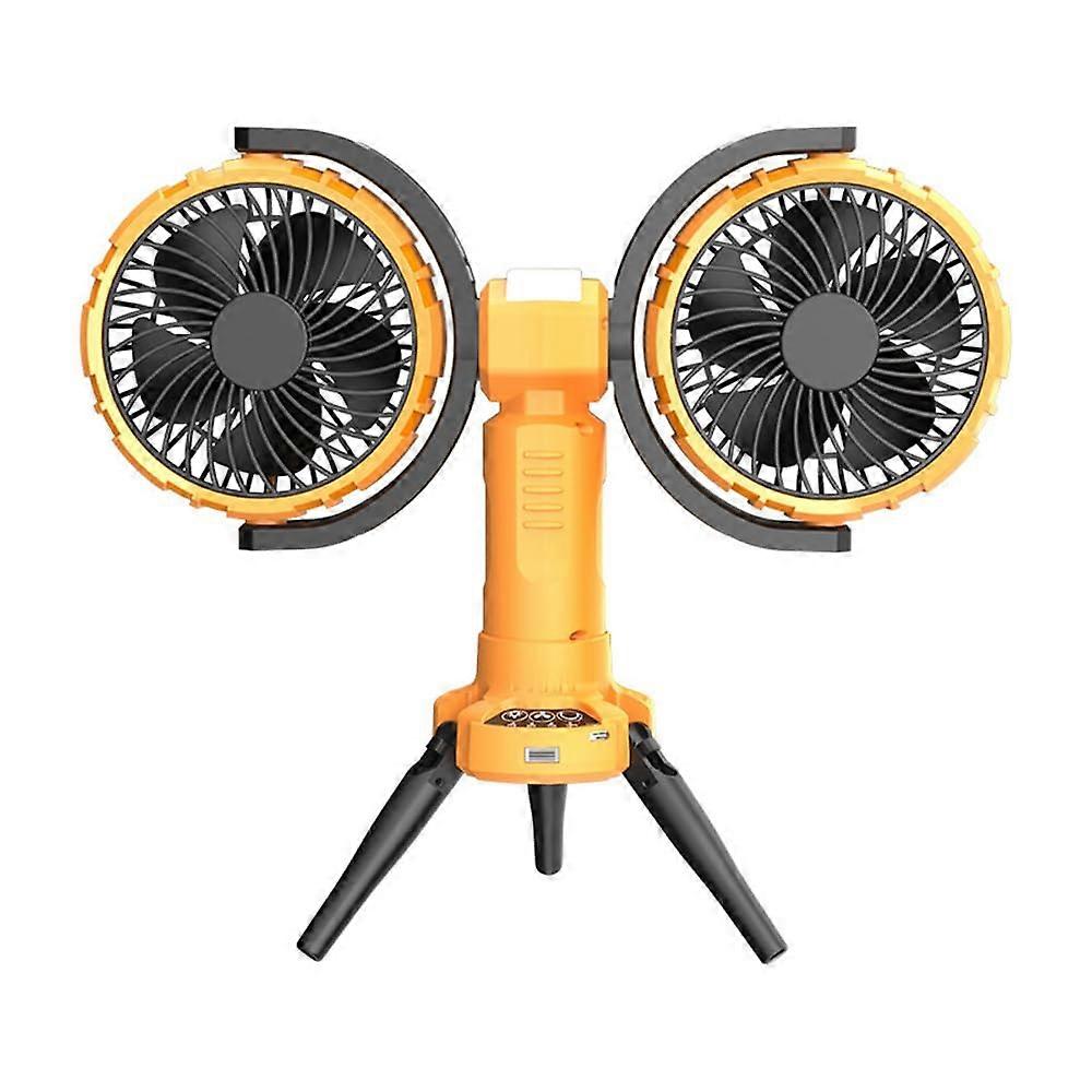 Dual Head Fan Camping Fan With LED Lights, USB Powered Desk Fan, Adjustable Angle, 4 Speed Levels, Stand or Table Use