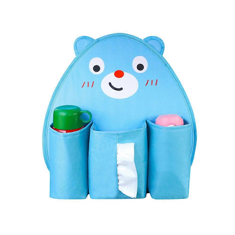 Karikatür Ayı Araba Koltuğu Sırt Organizatörü, Çocuklar İçin Yalıtımlı Bardaklar ve Doku Kutusu ile Depolama Bezi