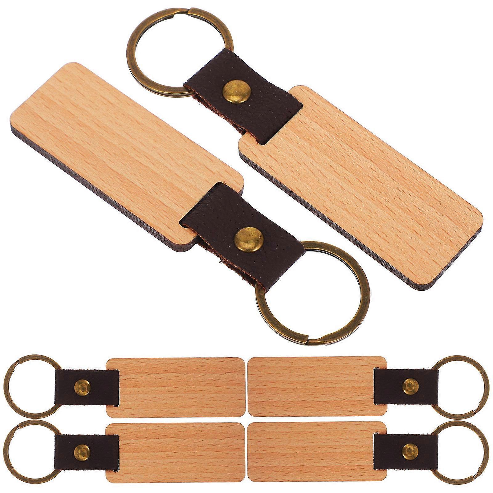 6pcs Engravable Wooden Keychain Blanks with Loop, Beech Wood Rectangular Key Rings for DIY Crafts, Photo Insert Keyrings for Accessories