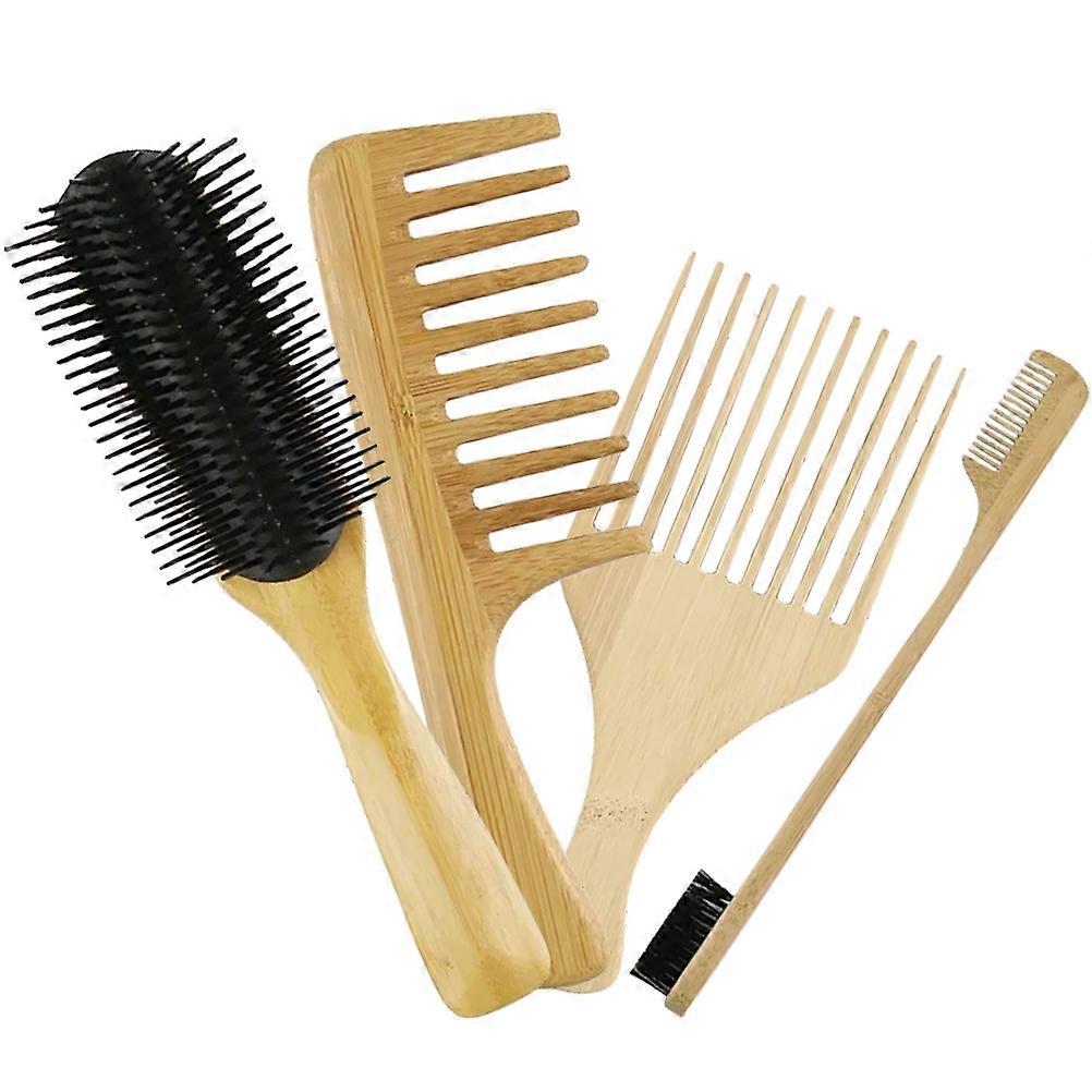 Bamboo Hair Styling Comb Set 4pcs Detangling Hairdressing Tools for All Hair Types, Bamboo, Gentle & Comfortable for Personal and Salon Use