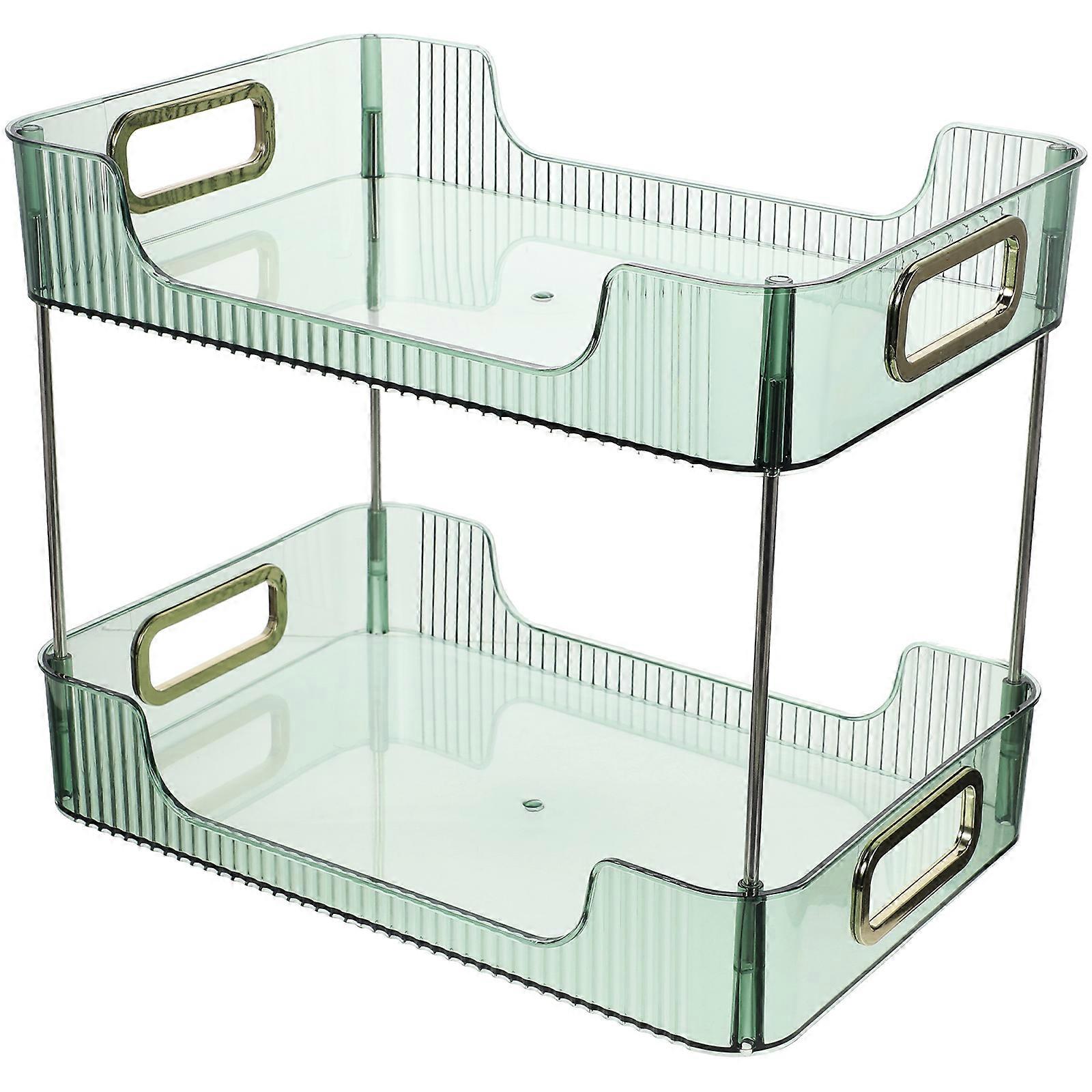 Stylish Bathroom Rack 2-Tier Vanity Shelf Organizer Holder Green Rectangular Storage 1 Set