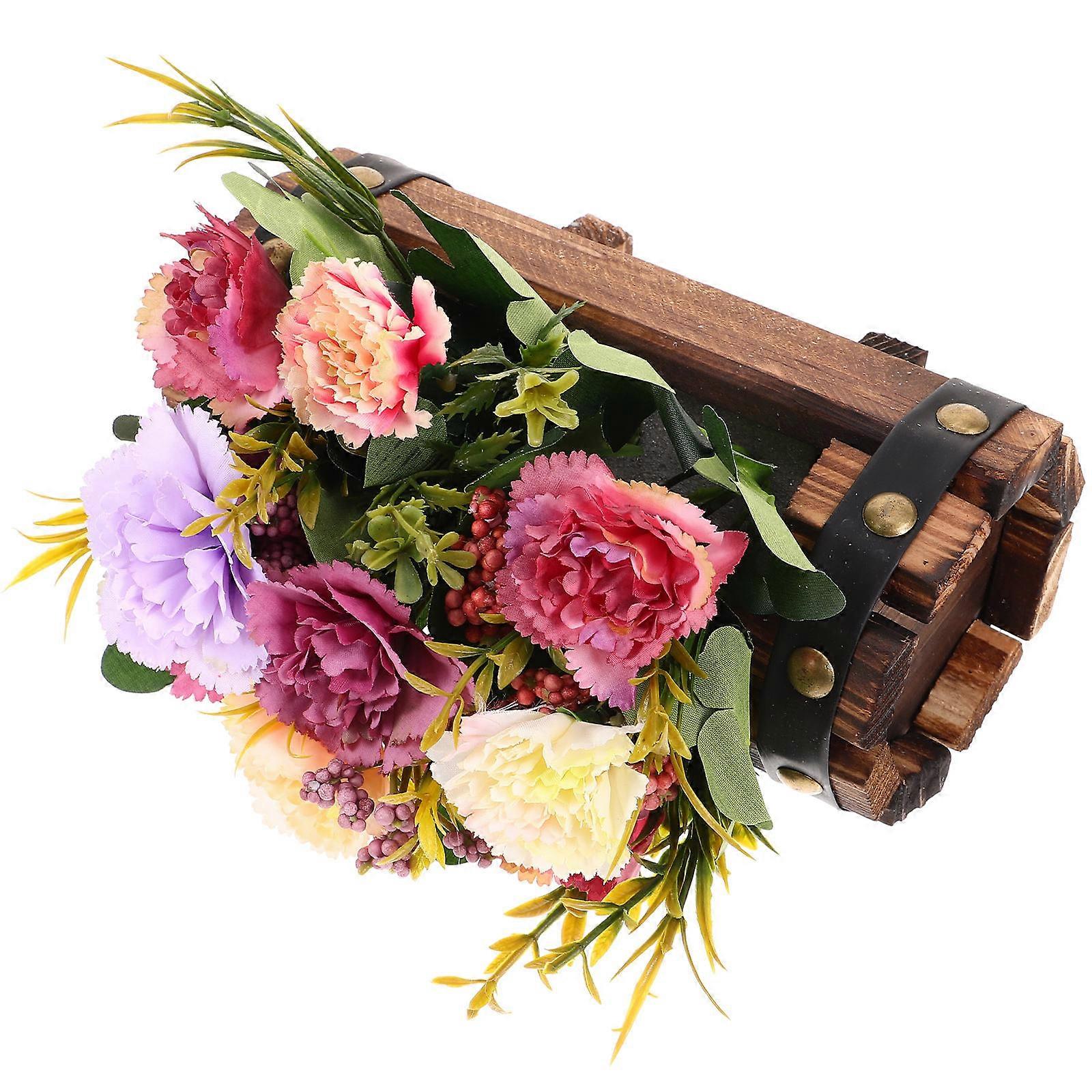 Retro Style Artificial Flower Display In Wooden Flowerpot For Homeowners And Gardeners 1 Set