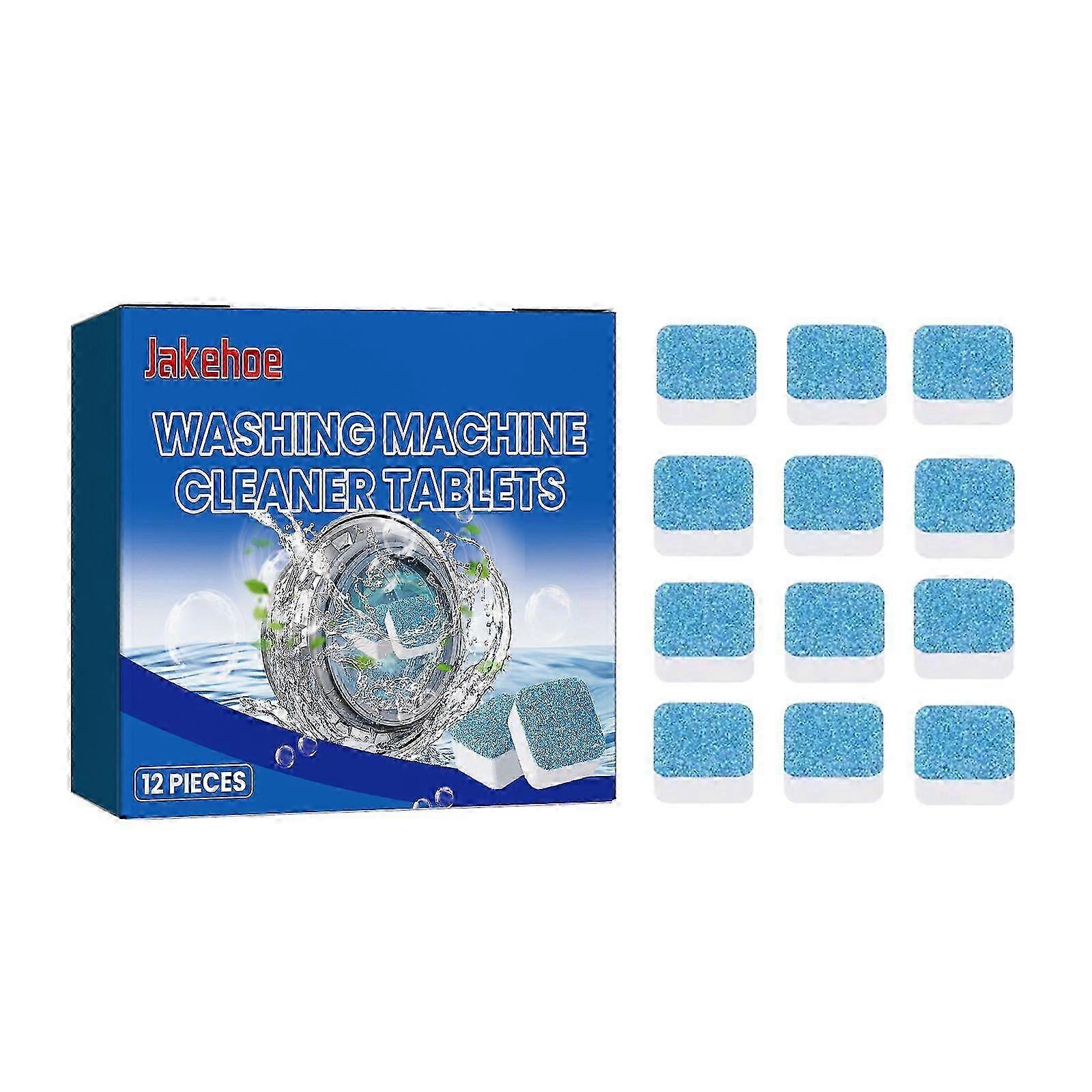 Effervescent Washing Machine Cleaner Tablets - 12 Pack, Stain & Grease Remover, Easy Automatic Cleaning