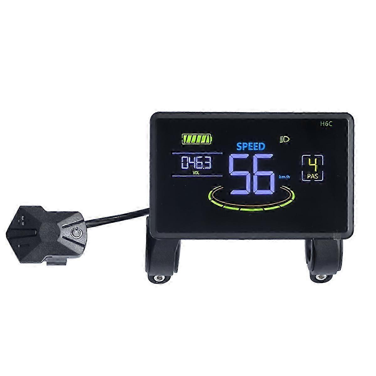 The H6C-SM electric bike meter is a colorful LCD display screen, a 24V-60V electric scooter control panel with a speedometer.