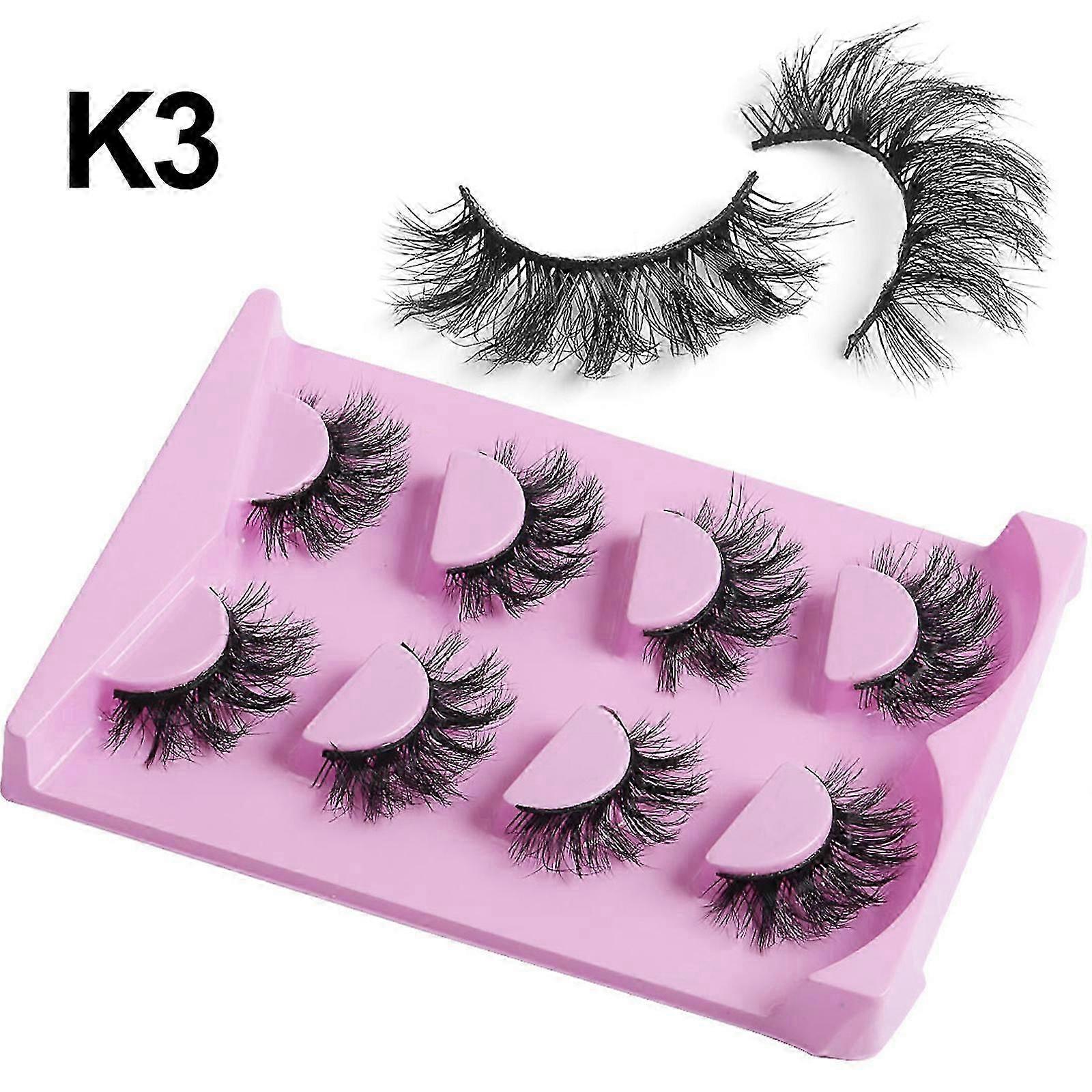 Fluffy Mink Lashes Natural Look D Curl Eyelashes Wispy Cat Eye Lashes Pack Long Volume Lashes 4pairs