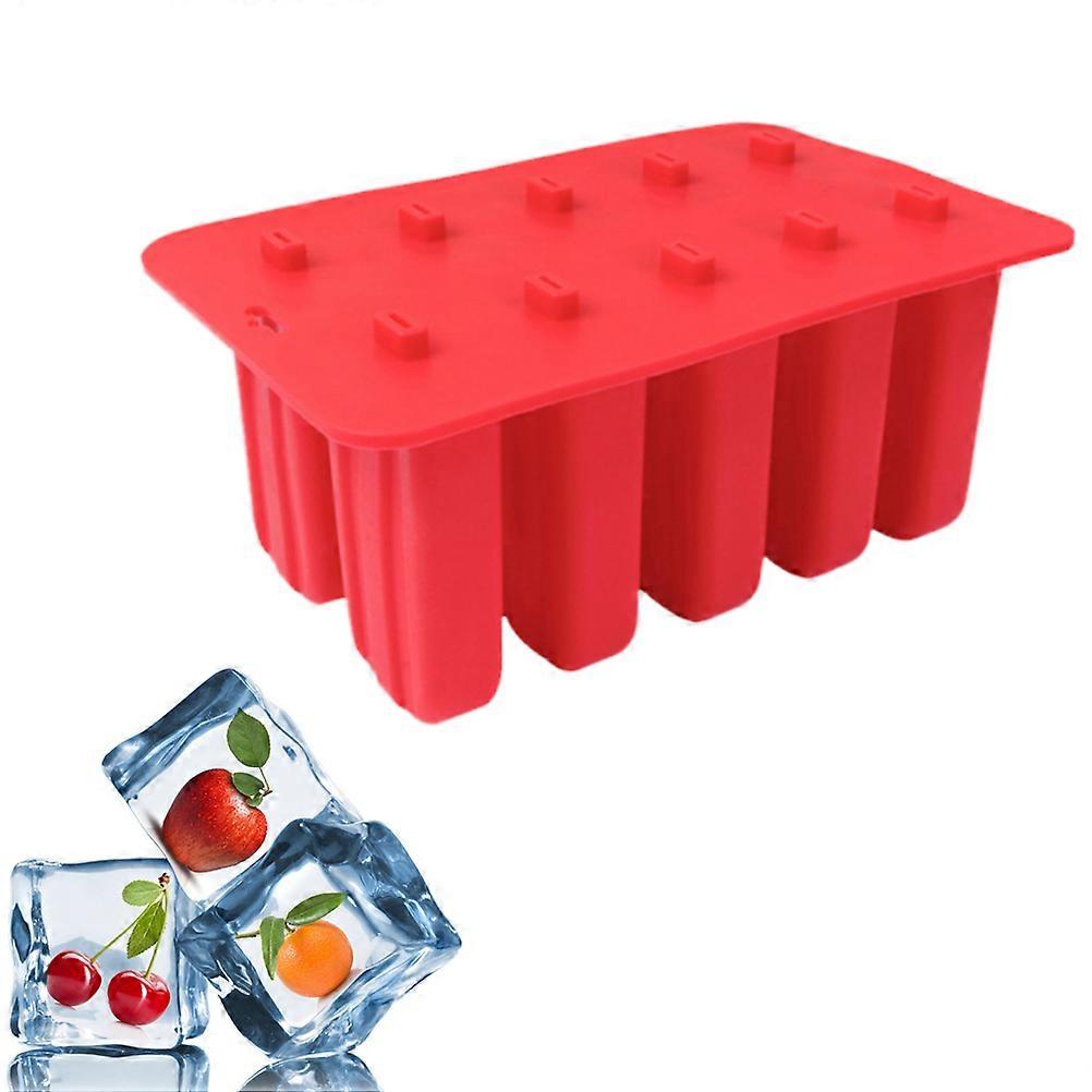 Red Silicone Popsicle Mold for Home Use with 10 Grids Fun and Easy to Clean