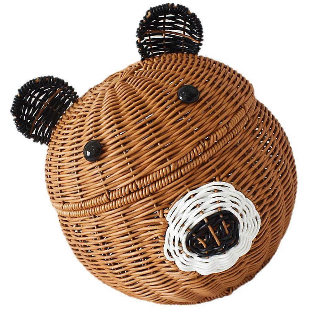 Simulation Rattan Storage Basket Bear Shaped Lidded Basket For Snacks Daily Use Light Brown Organizing 1Pack