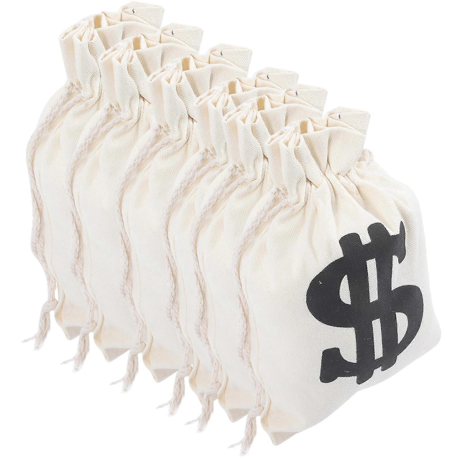 6pcs Canvas Drawstring Bags Durable Pouches for Party Favors, Pirate Costume Props, Storage and Role Play Sign Accessories