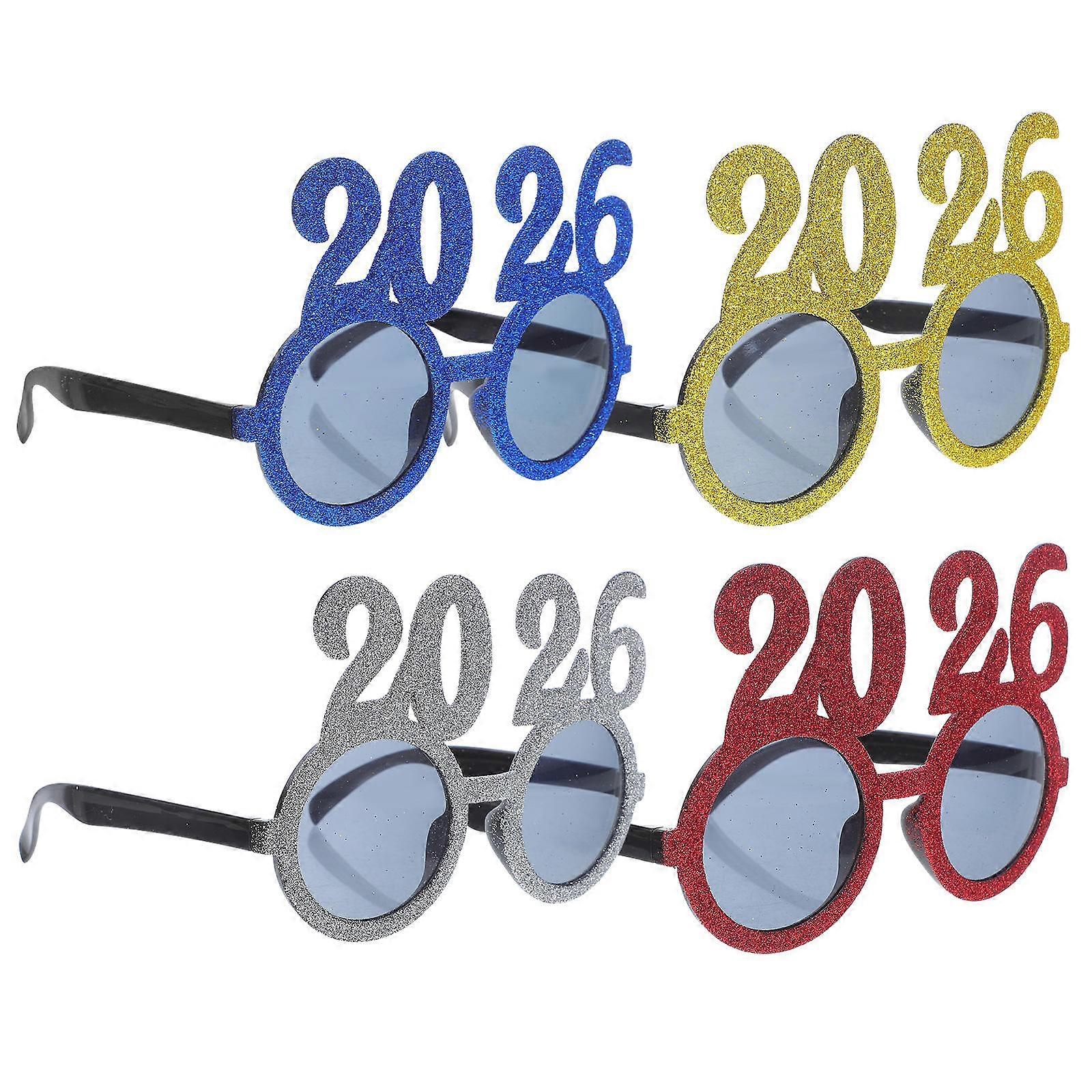 4 יחידות משקפי מסיבת נצנצים מספר שנה משקפיים אביזרי תא צילום לאירועי חגי סיום בערב השנה החדשה
