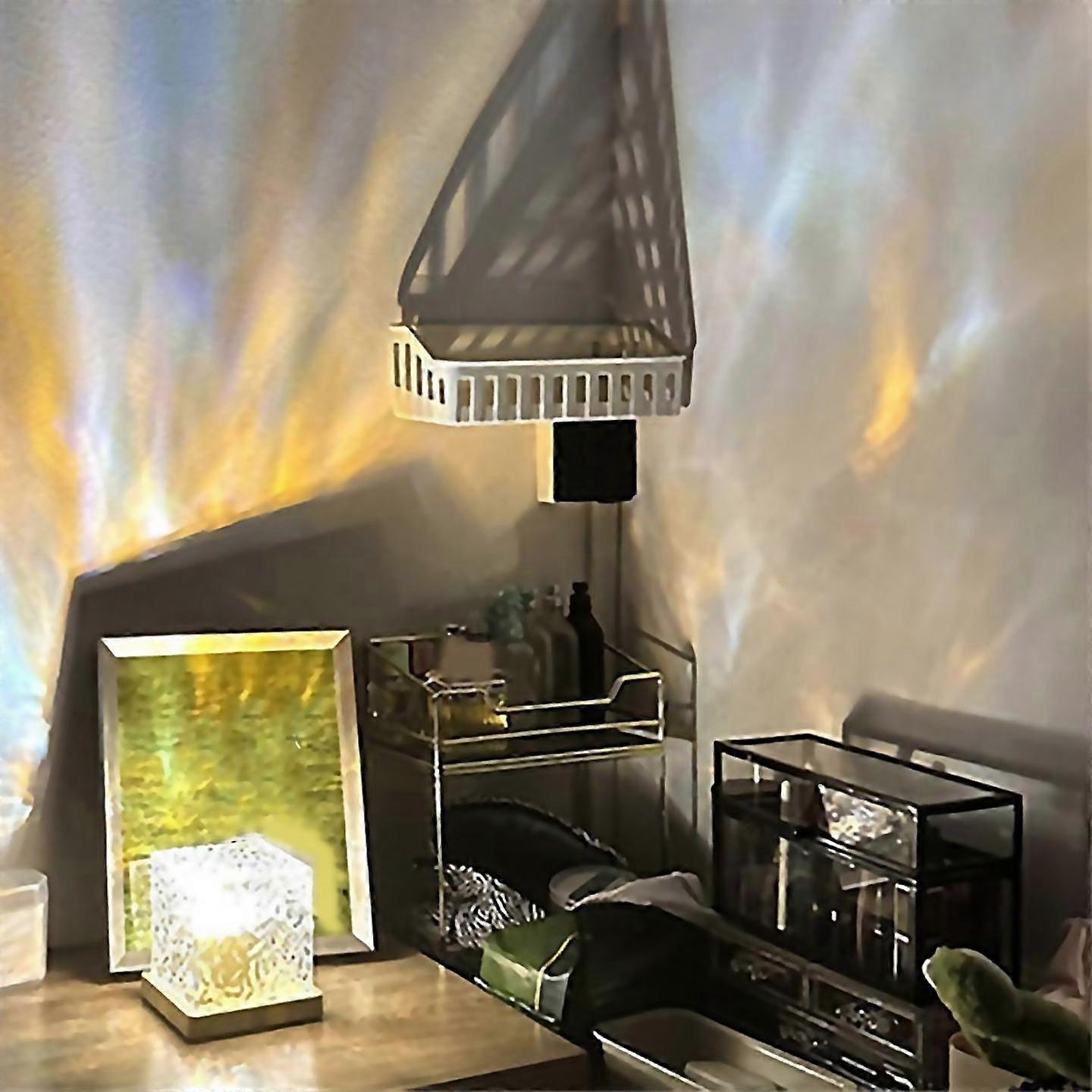 For Usb Crystal Lamp Water Ripple Projector Night Light Square Lamp Remote Control Sunset Light Deco