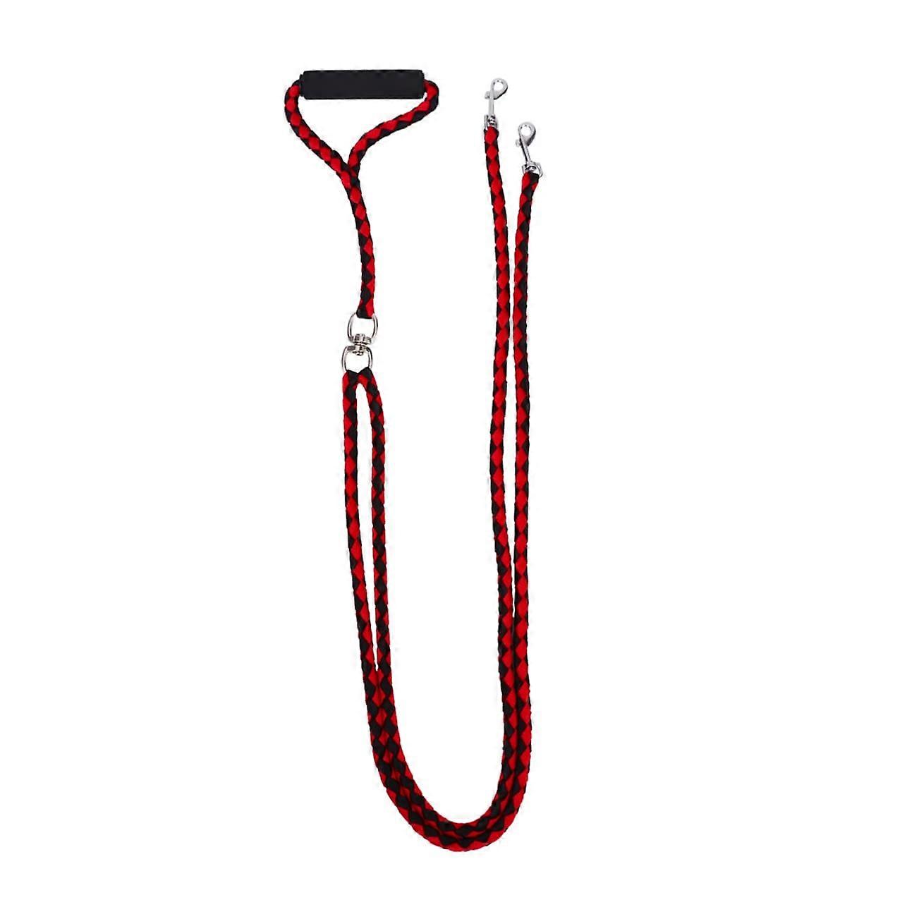 Pet Woven Rope Adjustable Double Leash for Small and Large Dogs, Durable Material, Black and Red, 145x15x3cm