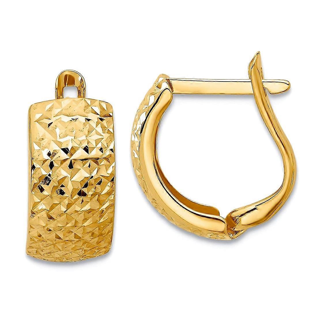 10k Solid Yellow Gold Polished and Sparkle Cut Omega Back Earrings 14.65x13.2mm Wide 7.5mm Thick Stud Earring for Women