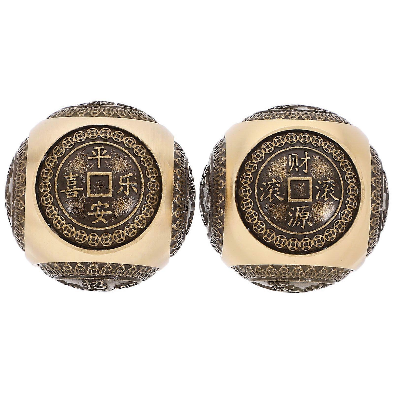 2Pcs Brass Exercise Ball Hand Exercise Balls Metal Hand Balls Brass Hand Balls Copper Baoding Balls Handballs Practical Balls Metal Handball Golden