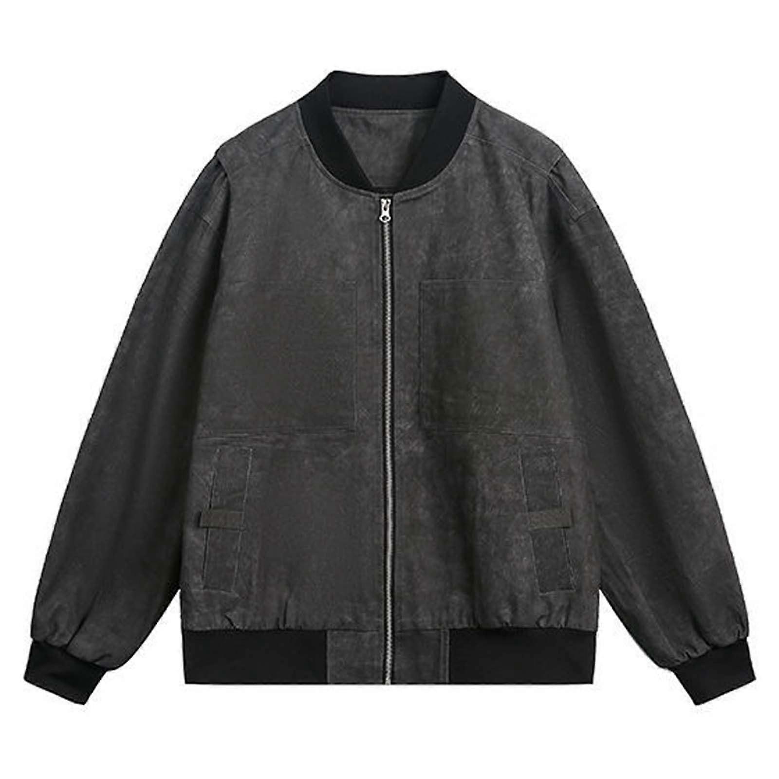 Bomber Jacket Men's Winter Sweat Jacket with Zip Casual Comfortable XL Black