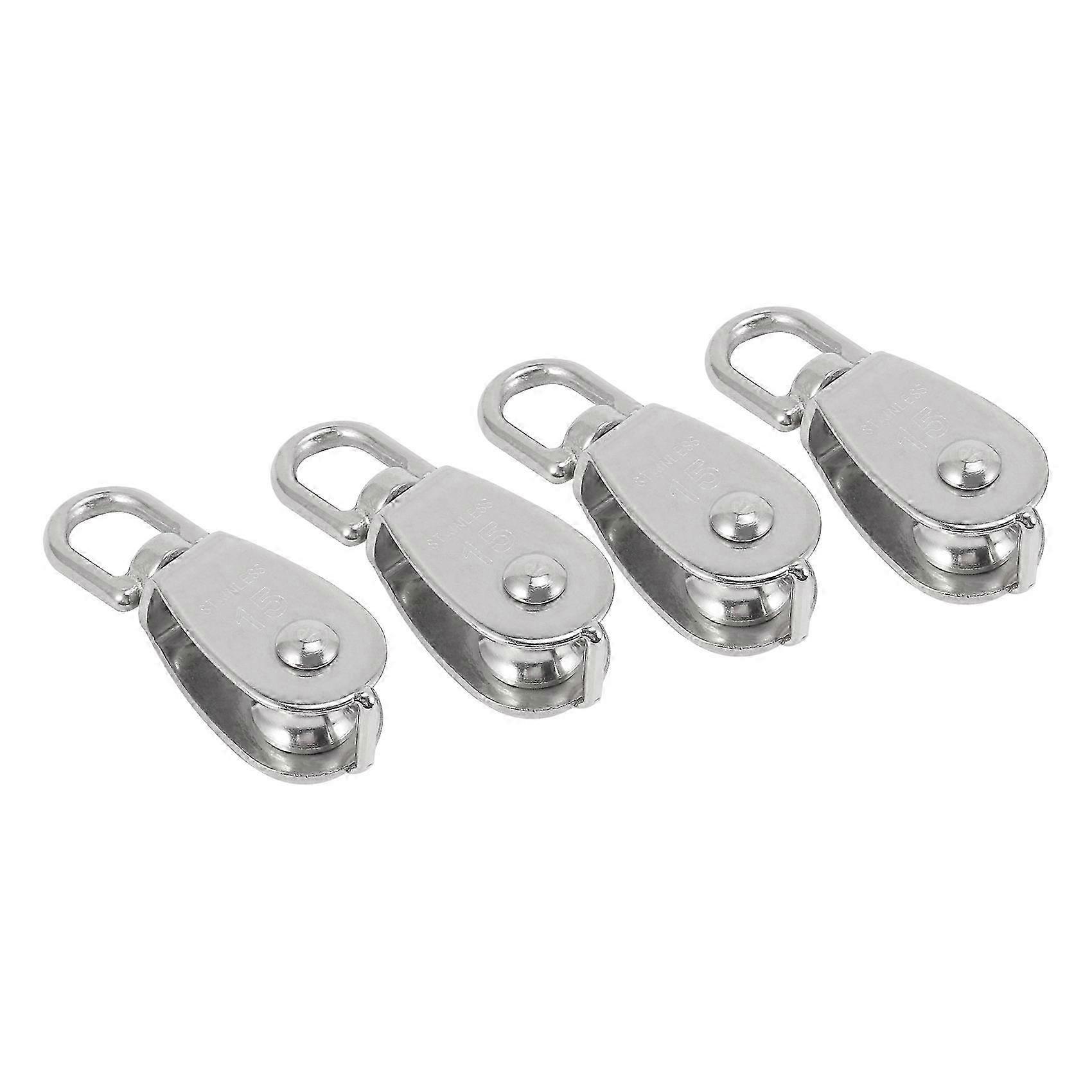 4 PZ Singolo Puleggia Blocco M15 In Acciaio Inox Piccolo Rullo Puleggia per Cavo di Corda in Puleggia Argento Girevole 360 All'aperto