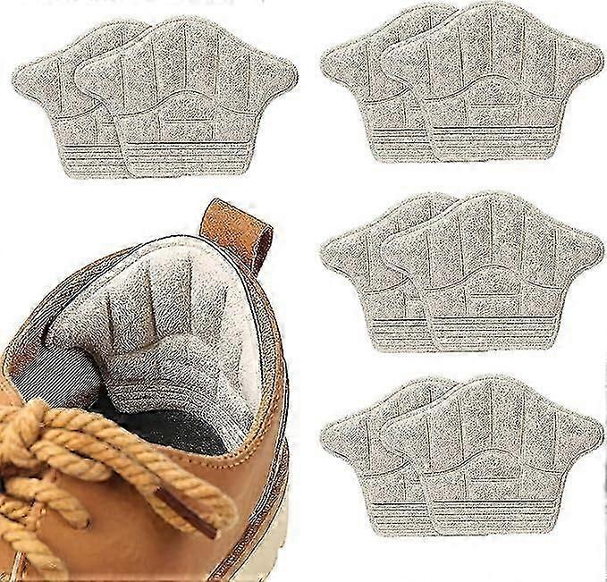 4 Pairs of Heel Pads (Beige), Soft Suede Sponge Heel Pads, Self-Adhesive Non-Slip Heel Clips for Oversized Loose Insoles, Heel Blister Protector for M