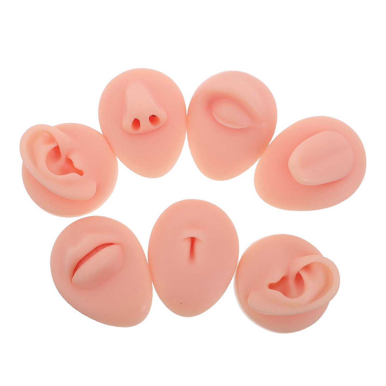 Beige Soft Silicone Flexible Piercing Practice Model Set for Daily Use Includes Ear Nose Mouth Tongue Navel