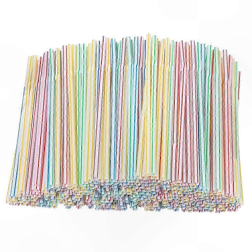 8-Inch Multi-Colored Striped Bendable Plastic Drinking Straws (300 Count)