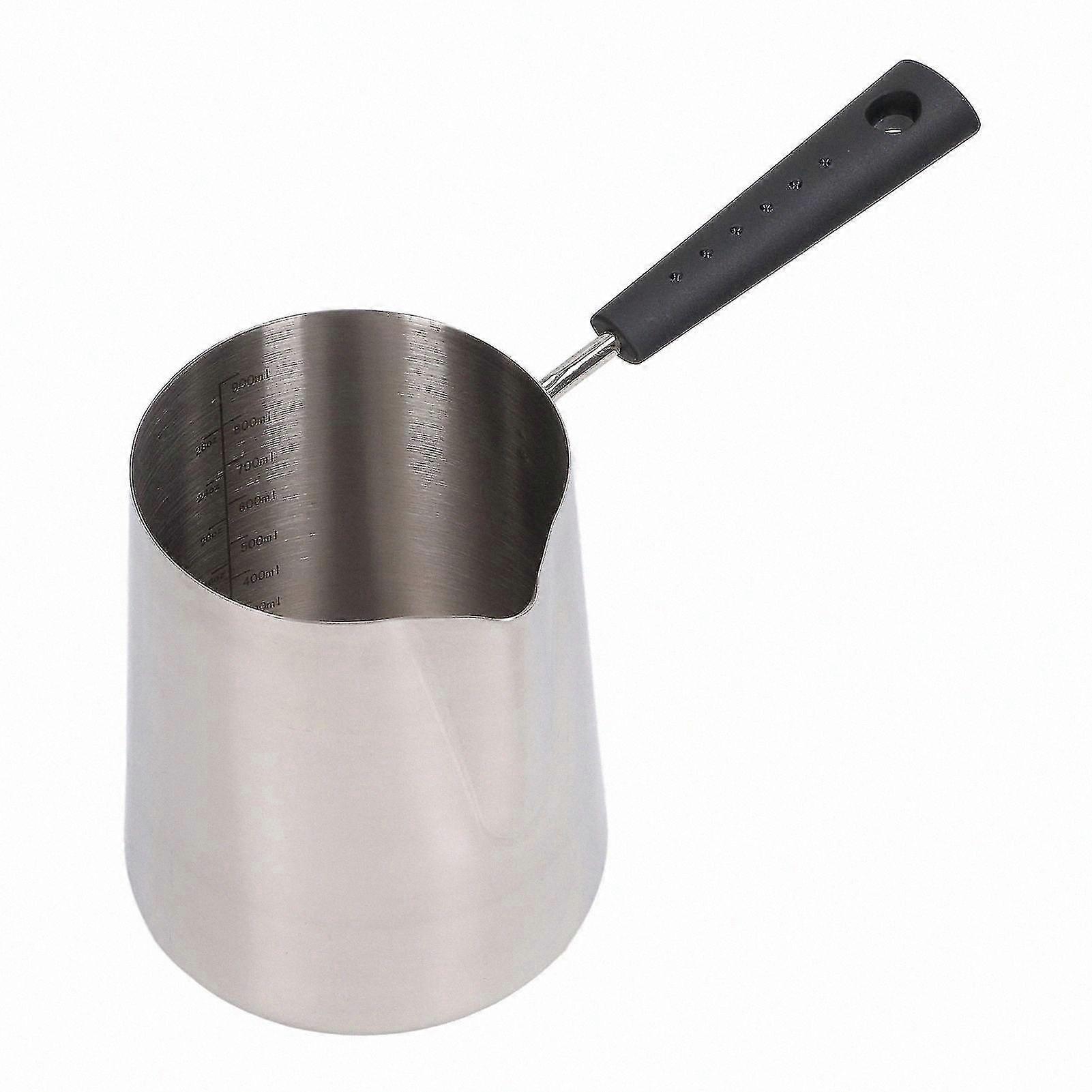 Stainless Steel Coffee Frothing Pitcher with Long Handle and Scale Design for DIY Cooking (900ml)