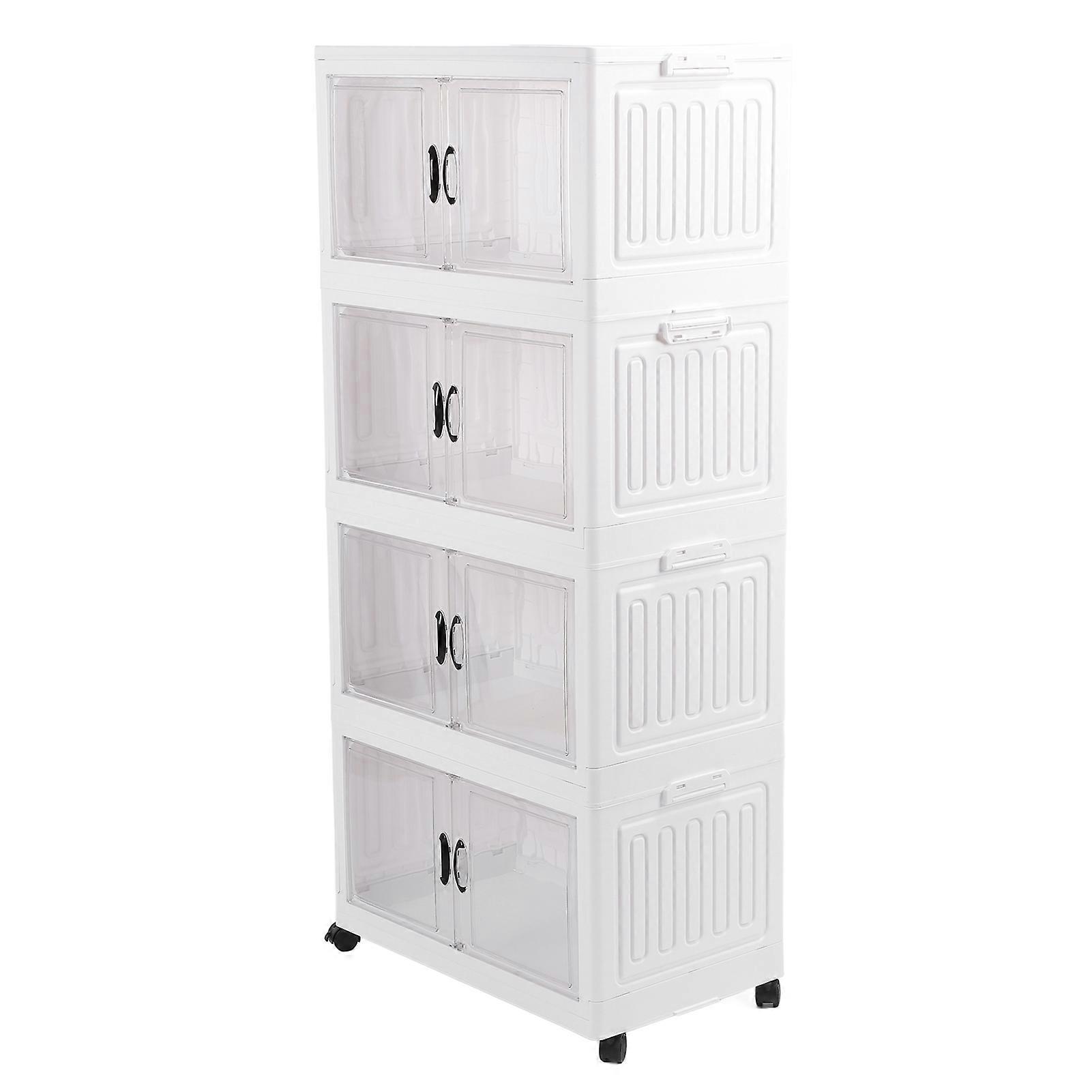 Foldable 4-Layer Plastic Storage Cabinet with 4 Wheels for Home