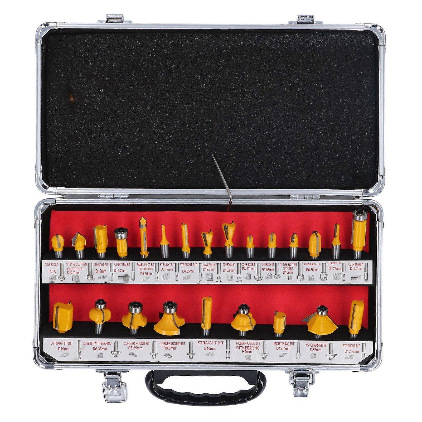 24 Pieces Router Bit Set 8mm Shank Woodworking Milling Cutter Kit Wood Trimming Grooving Chamfering Tools