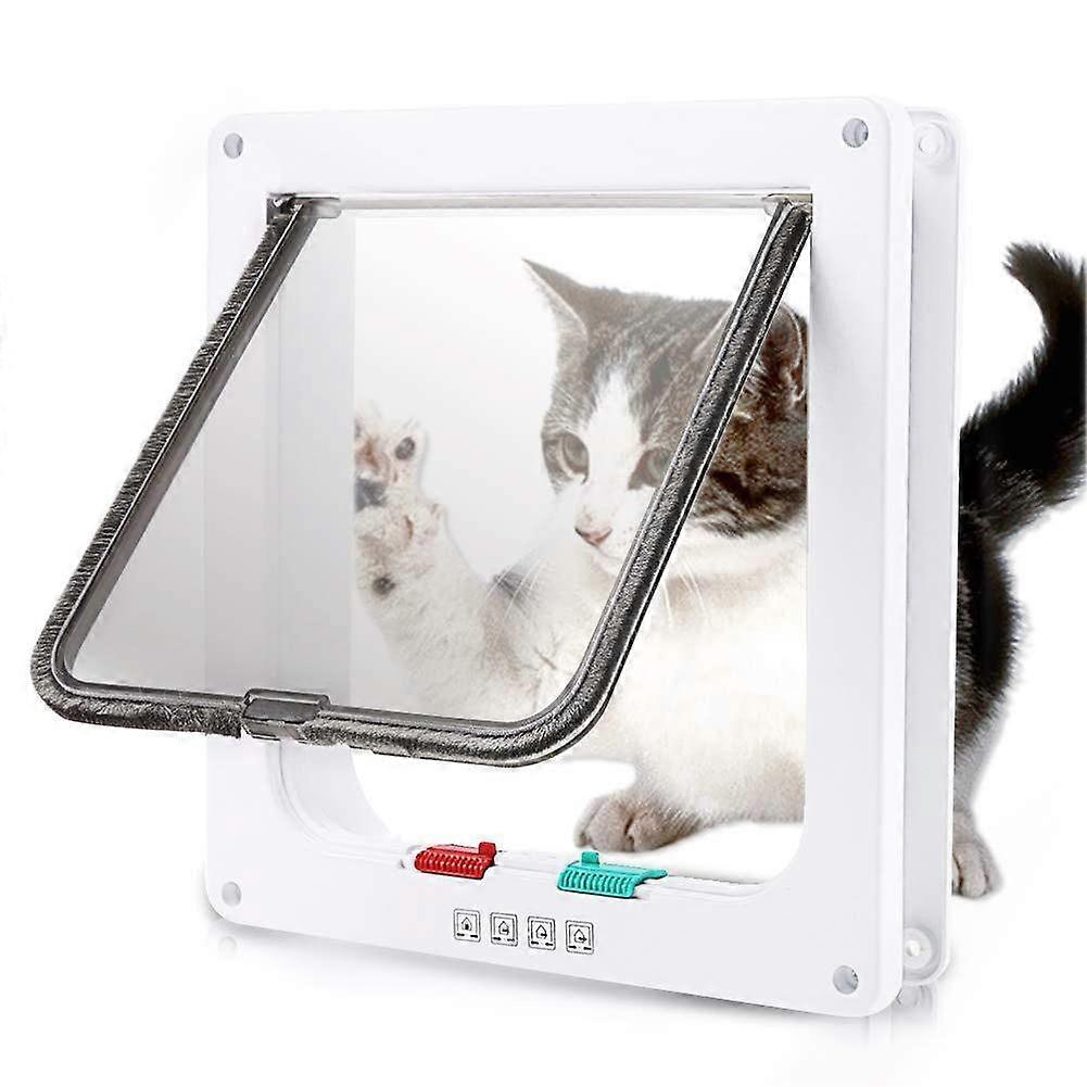 Cat Flap White Pet Door Wall Hanging, Weatherproof 4Way Lock, Size 19x19.8x5.3 cm, For Puppy And Kitten