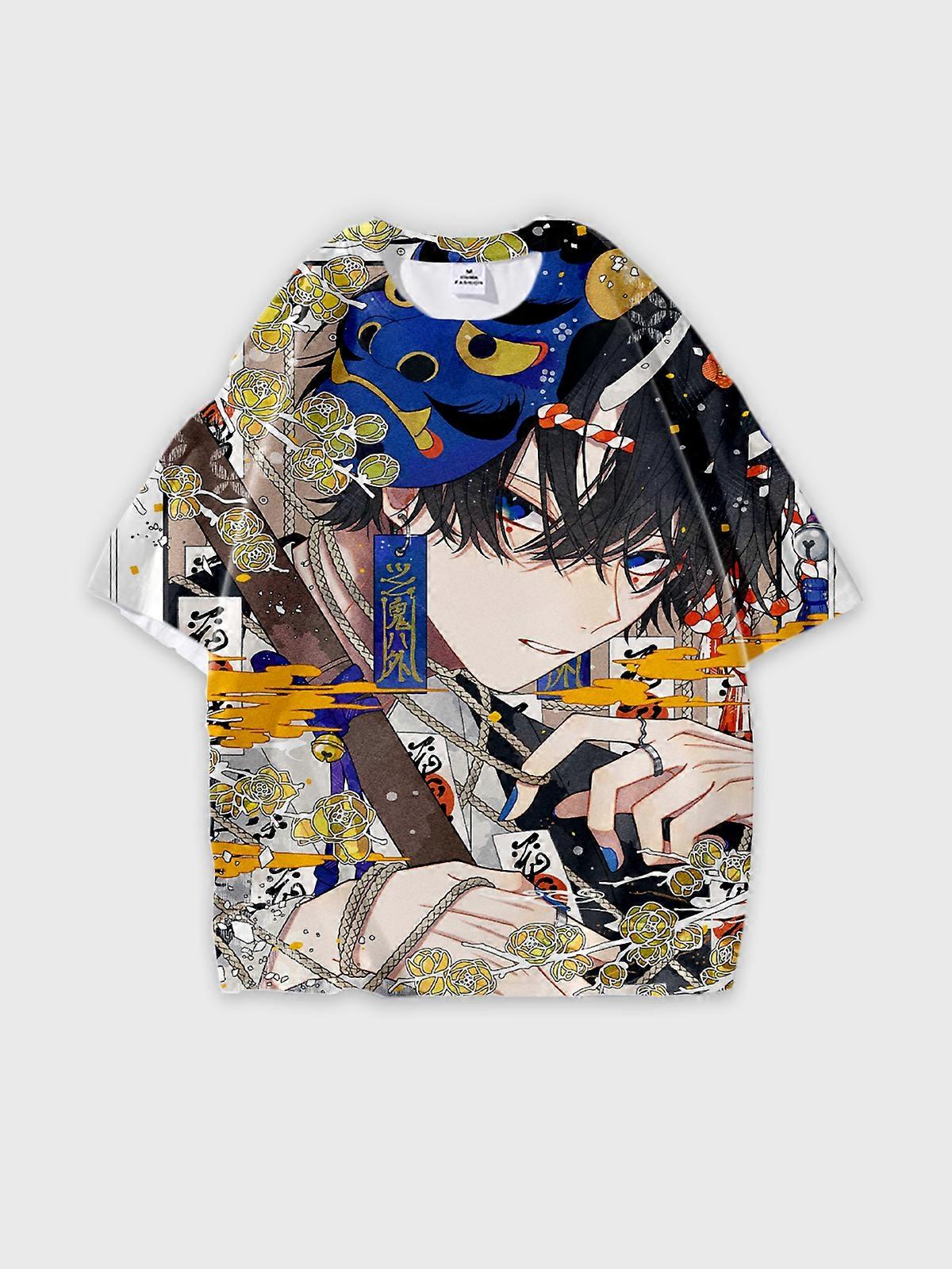 T-Shirt Round Neck, Loose Short Sleeve Pattern Graphic Tee, Unisex Summer Casual Top U2616