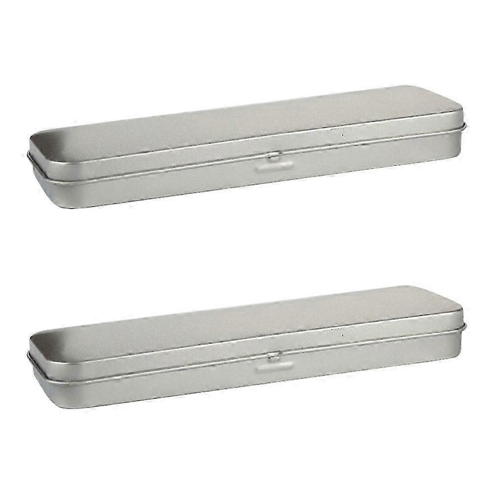 2-Pack Tin Pencil Boxes, Multi-Function Pen Organizer, Metal Stationery Case