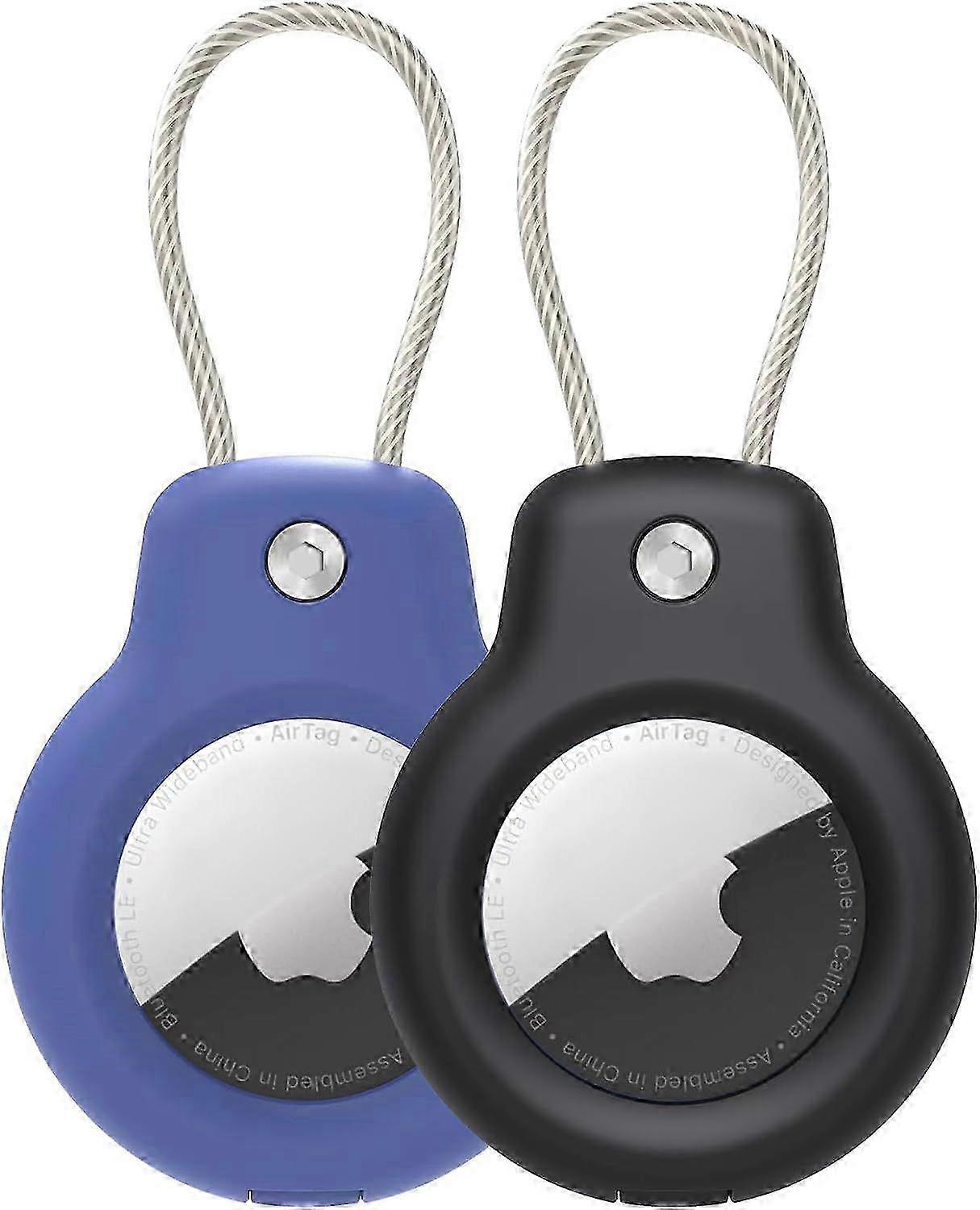2 Pack AirTag Holders with Keychain - Secure Air Tag Cases and Key Rings for Keys, Luggage and More（Black Blue）