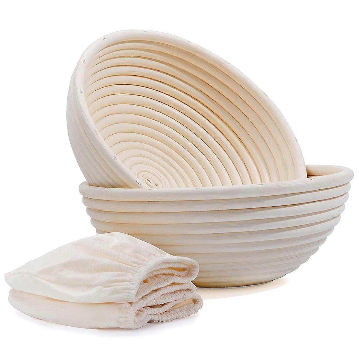 Bread Proofing Basket Set of 2, Round 9 Inch Sourdough Proofing Basket Rattan Handmade Bowls with Liners for Bread Dough