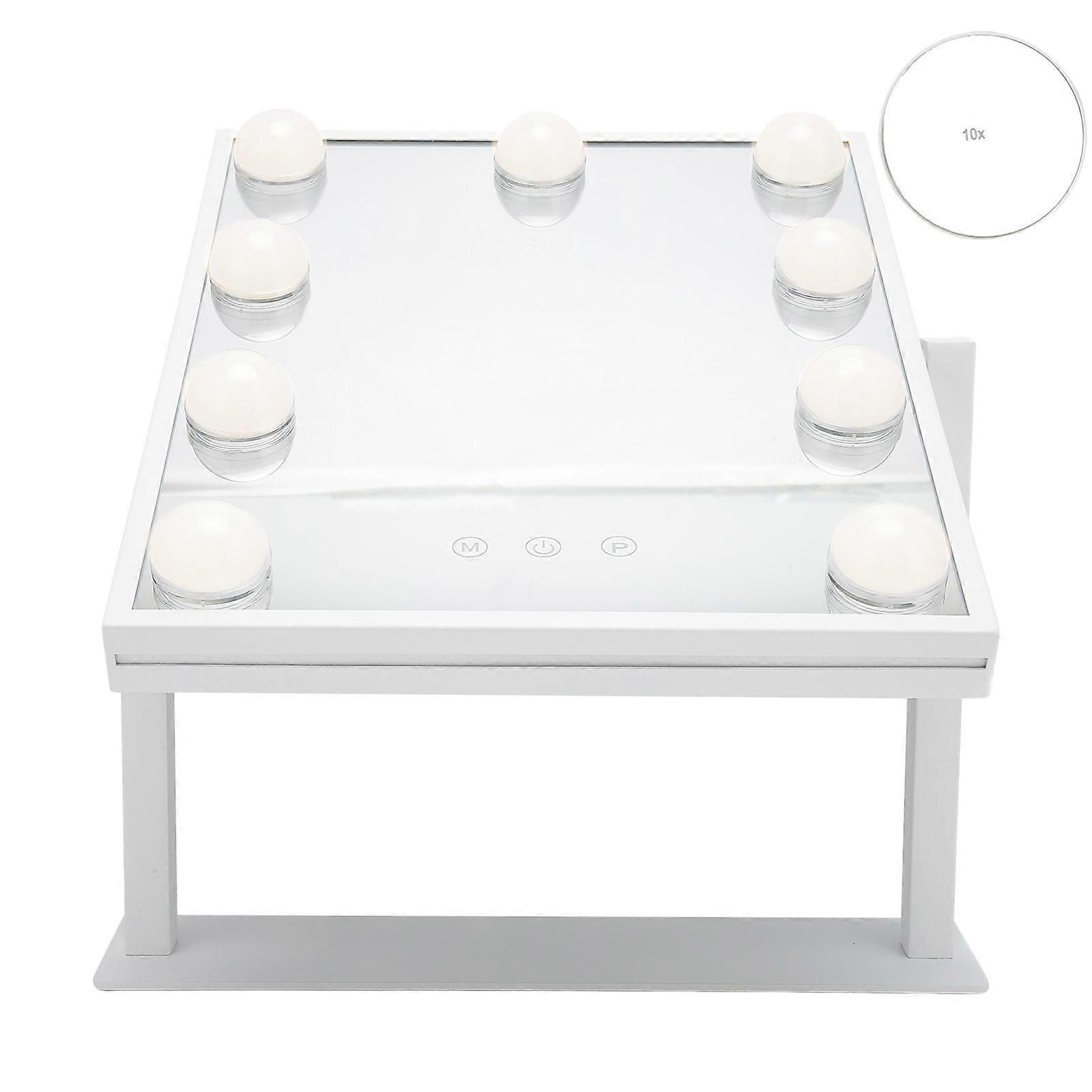 Makeup Mirror 9 LED Lights, 3 Color Modes, 10x Magnification, 25x30cm