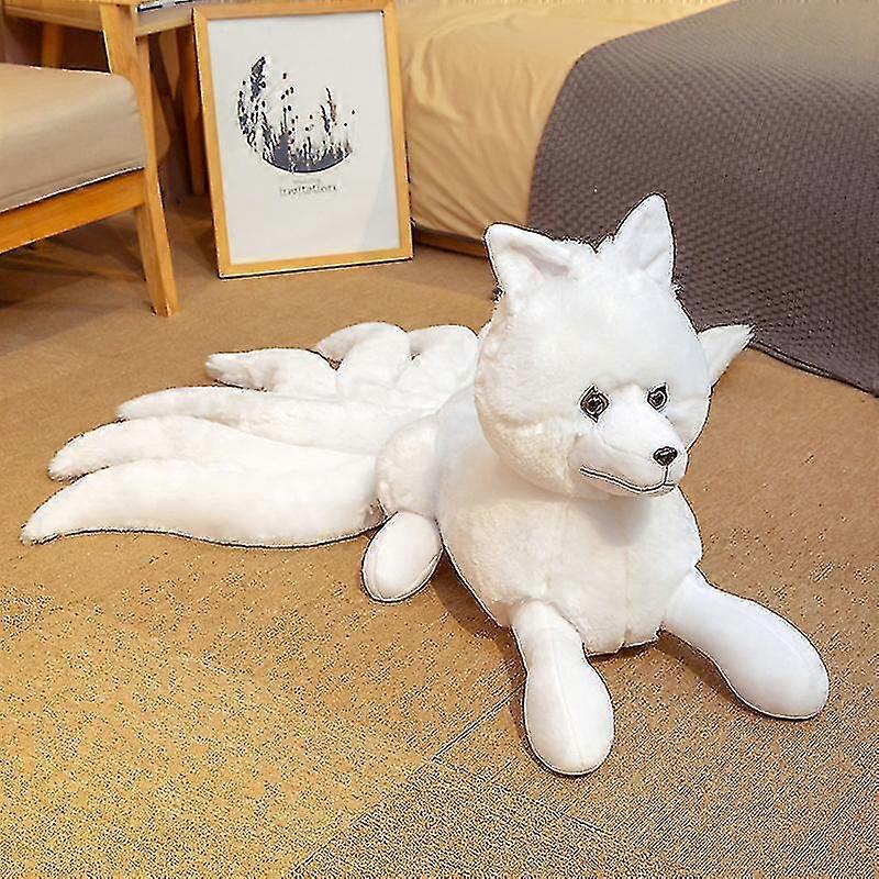 Simulation Nine Tailed Fox Doll Plush Toy Cute Fox Doll（White）