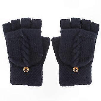 Gestrickte fingerlose Damenhandschuhe mit Klappe – Halbfingerfäustlinge für Wärme