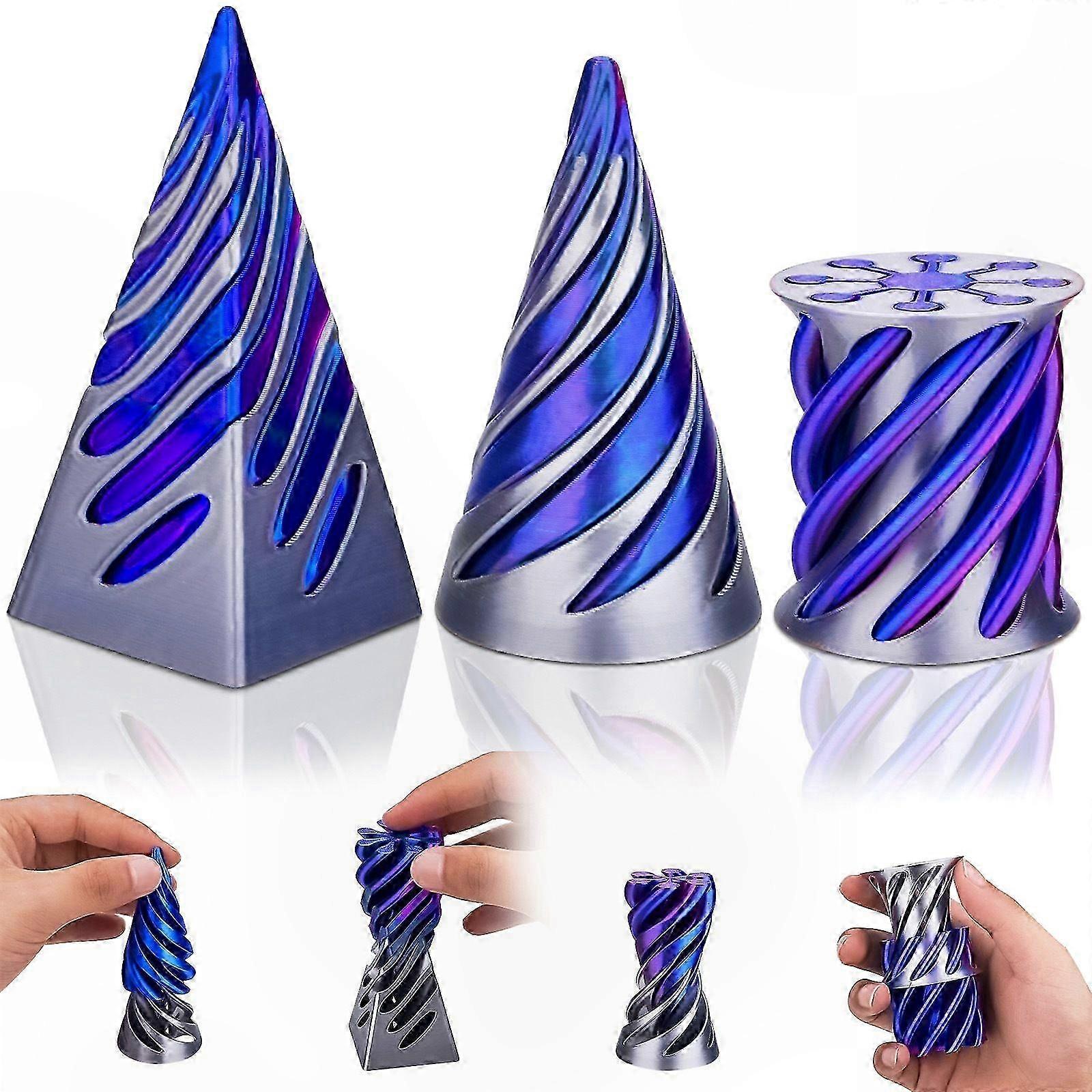 3D Printed Cone Pyramid Fidget Set, Spiral Vortex Relaxation Toy for Stress Relief and Focus Improvement
