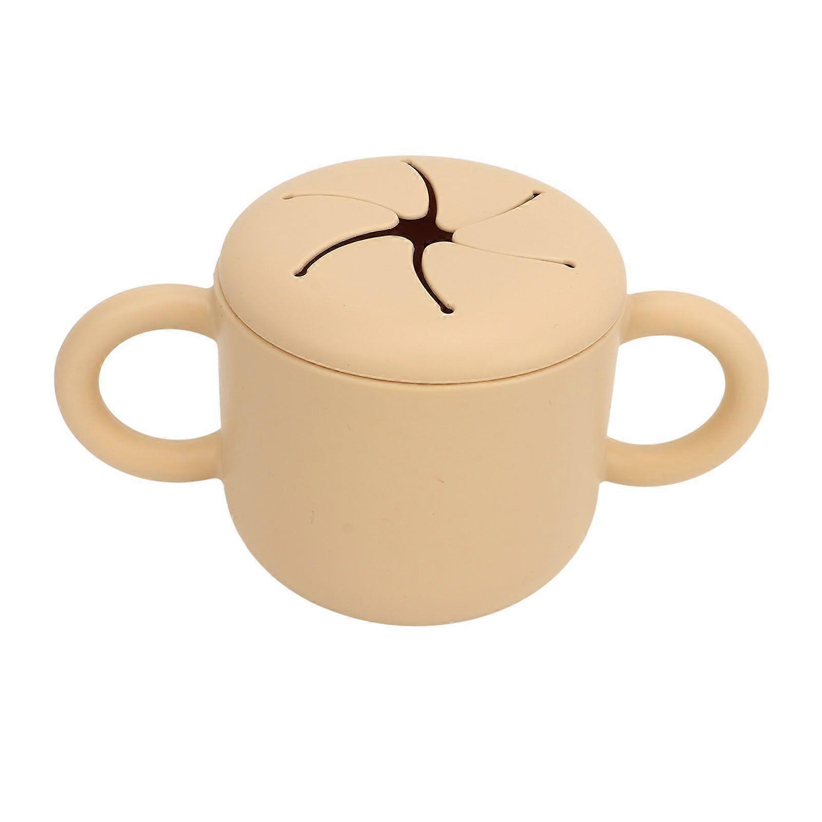 Baby Silicone Snack Cup Multipurpose Safe Healthy Portable Double Ear Design Baby Snack Pot for Baby Toddler Kids 350ml Beige