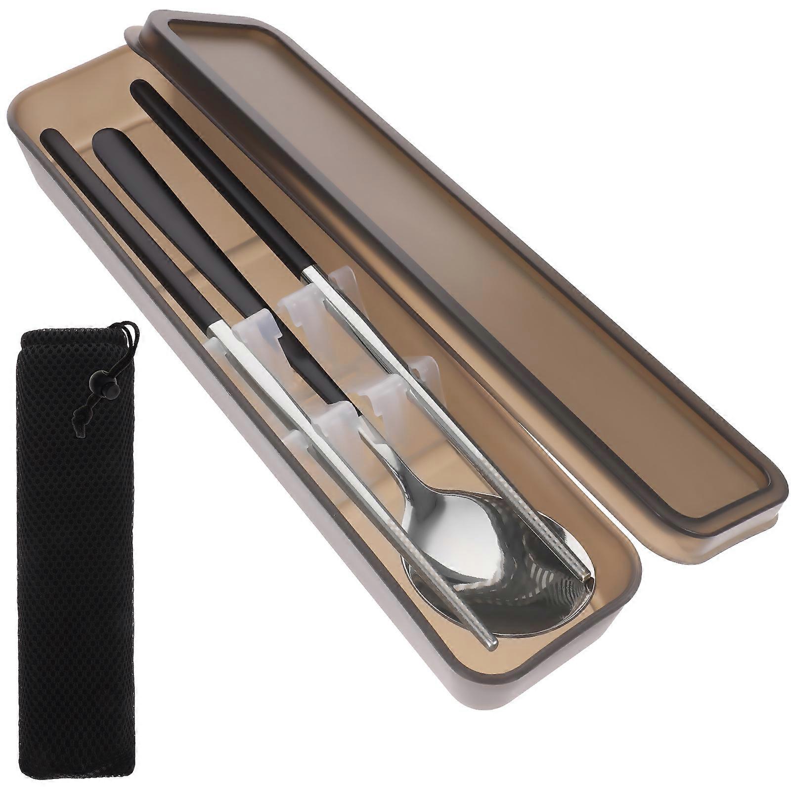 Travel Dinnerware Kit Containing Spoon and Chopstick Designed for Parties and Weddings Featuring Black and Stainless Steel