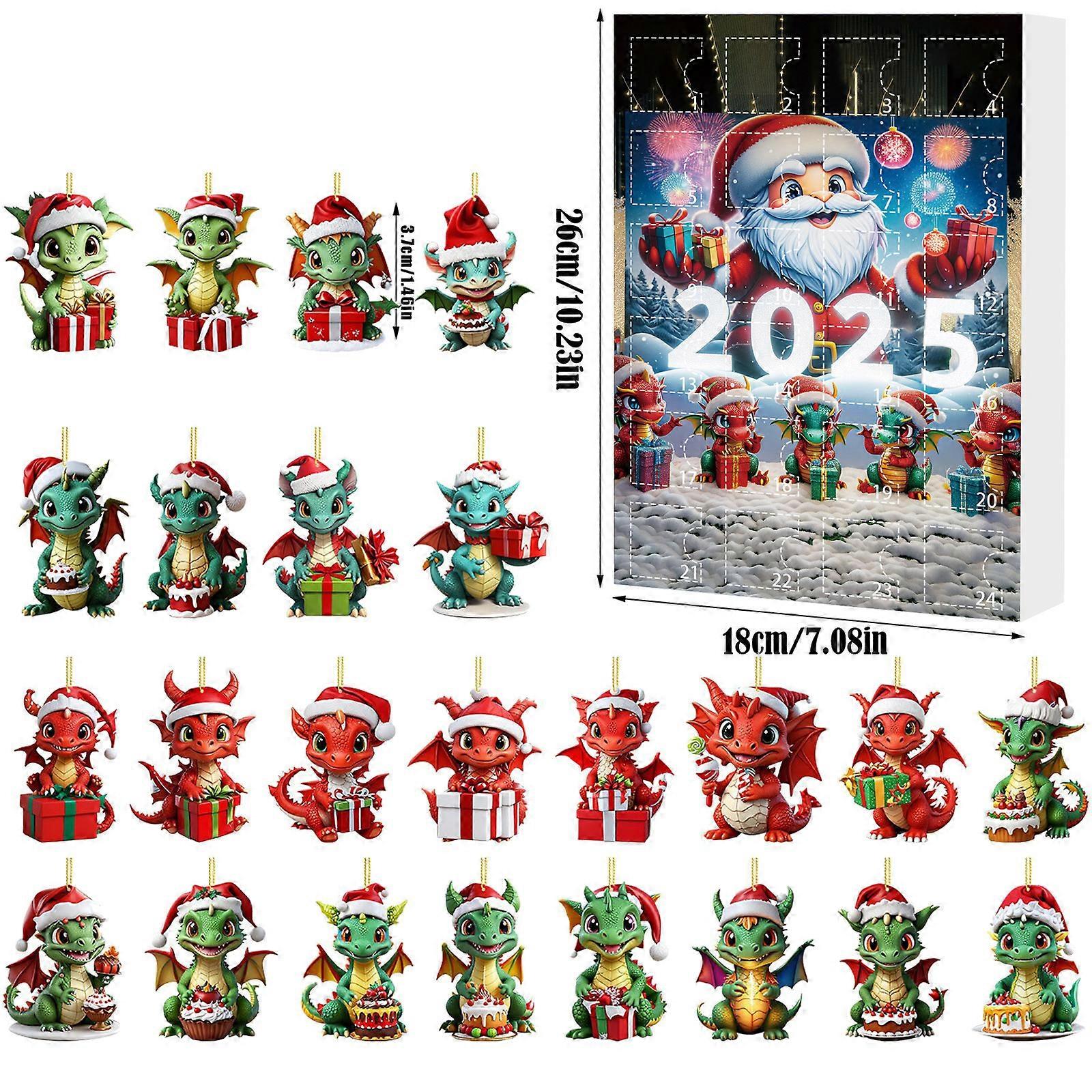 Christmas Advent Countdown Calendar Blind Box Countdown 24 Days Christmas Dragon Baby Christmas Tree Acrylic Ornament