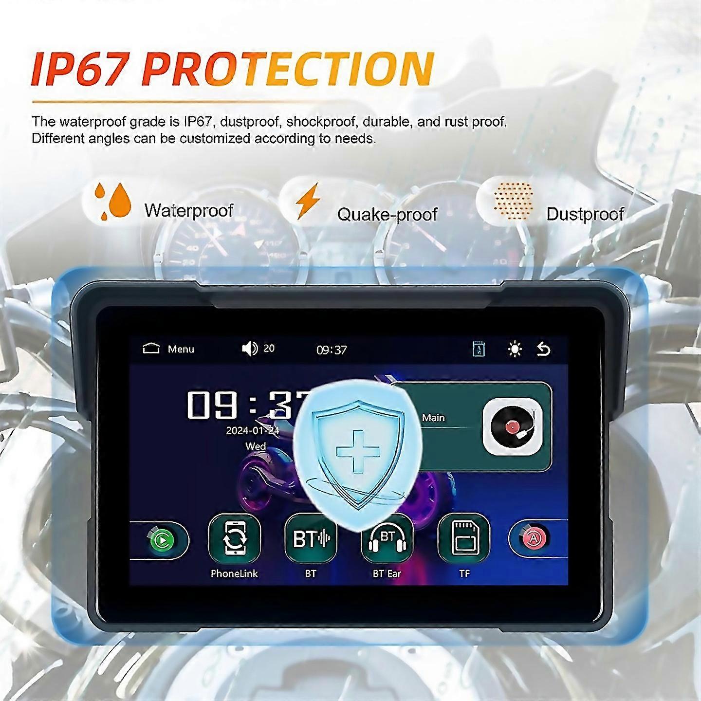 For 7inch Motorcycle Dvr Navigation Screen Wireless Carplay For Android Auto Bluetooth Portable Moni