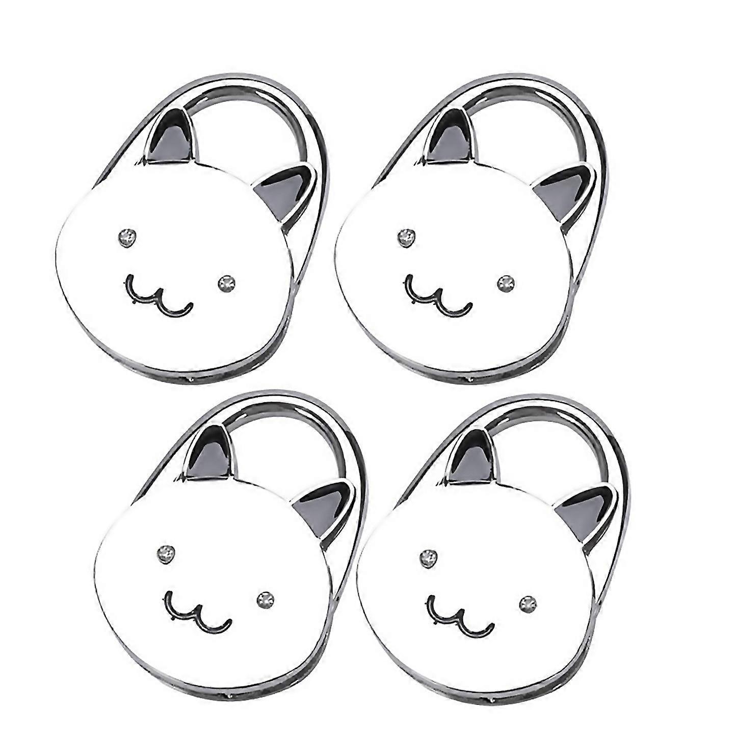 For Cat Cartoon Foldable Tone Handbag Hook Antislip Silver