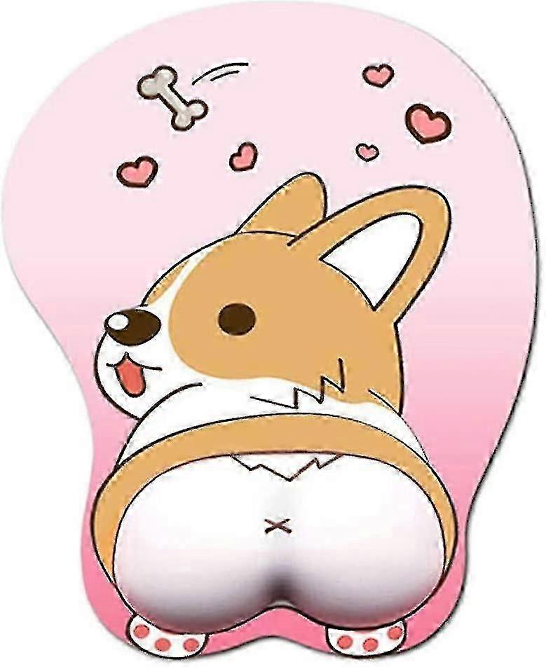 Podkładka pod mysz z podparciem nadgarstka Żel Ergonomiczna podkładka pod mysz 3d Anime Corgi Dog Mousepad Gaming Mouse Mat for Pc Laptops (różowy)